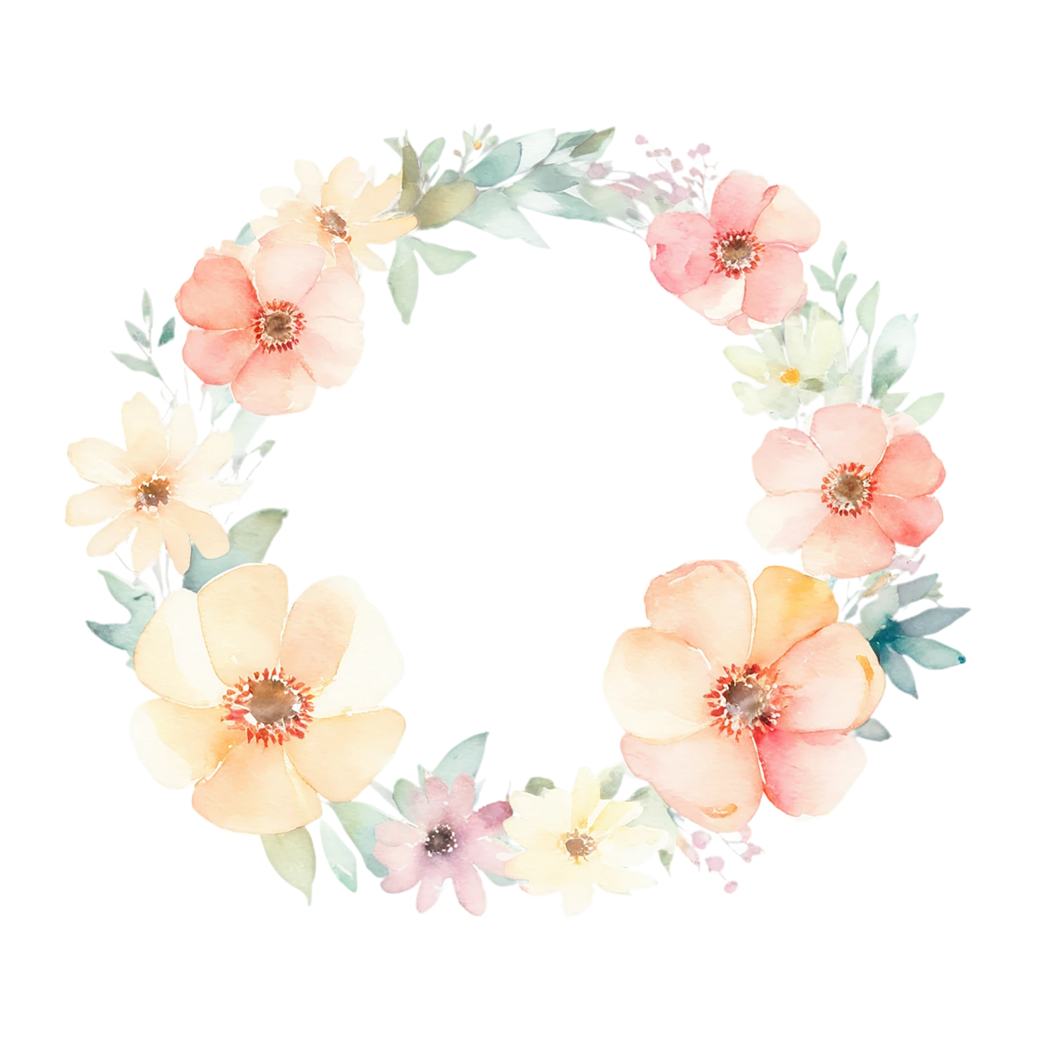 Watercolor flower ring isolated on transparent background #23794