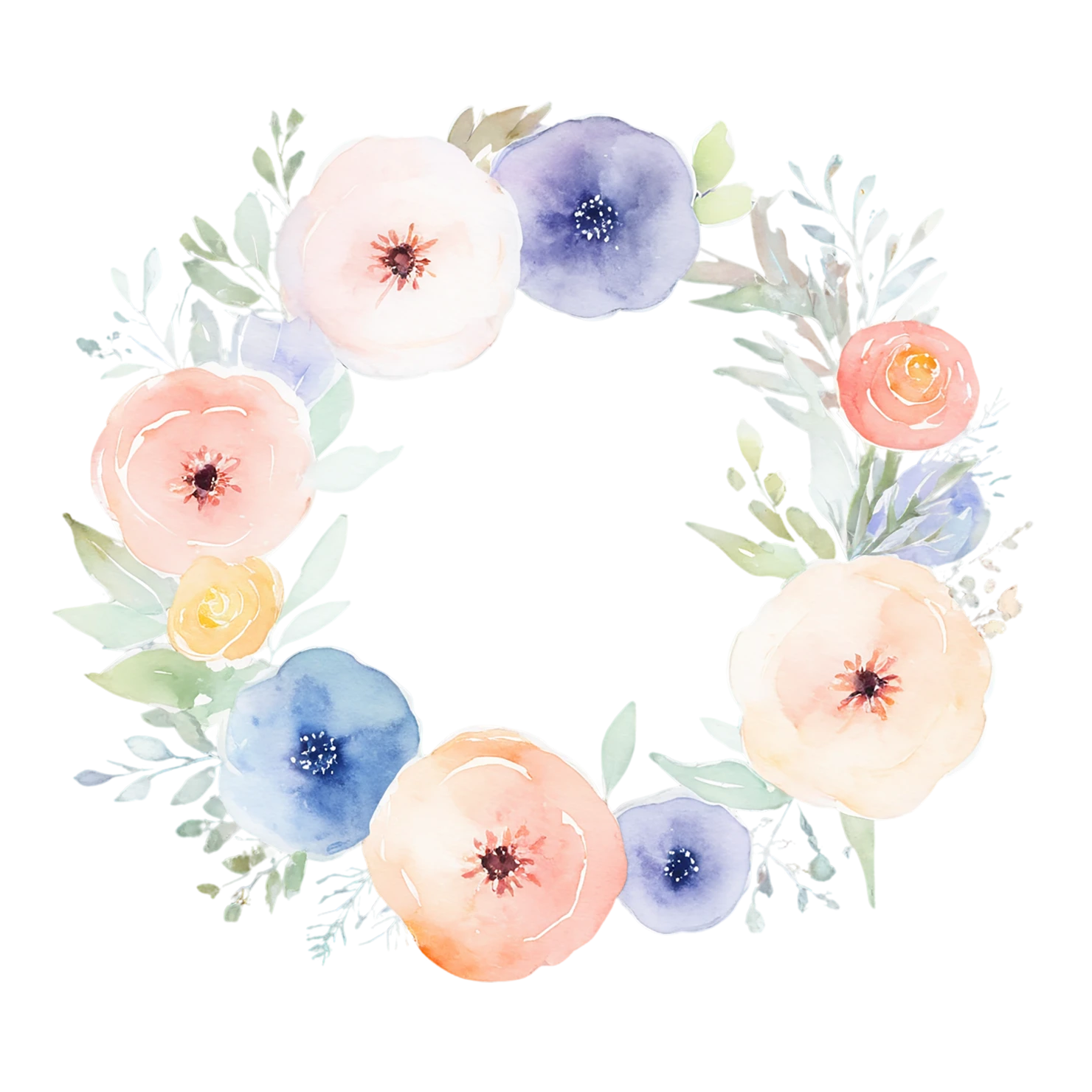 Watercolor flower ring isolated on transparent background #23795