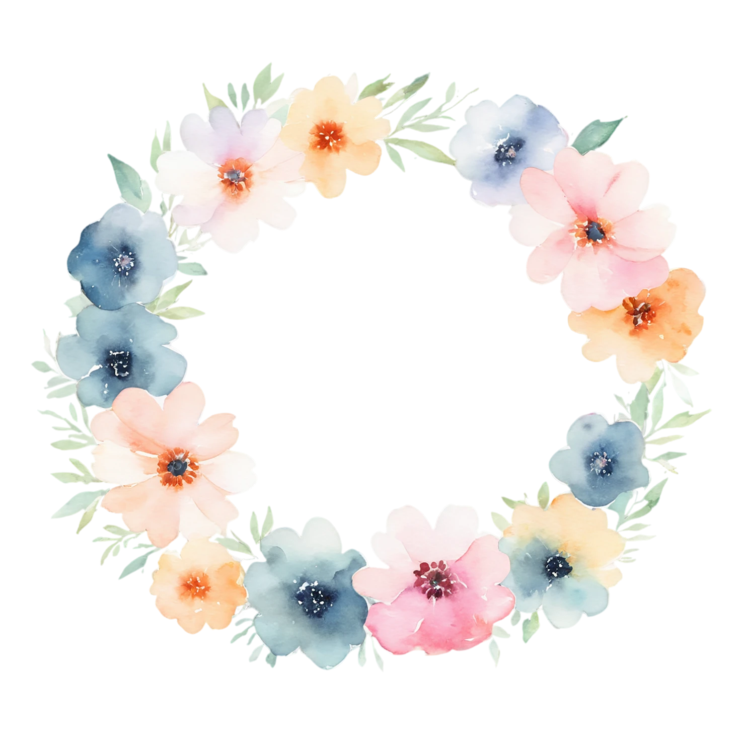 Watercolor flower ring isolated on transparent background #23796