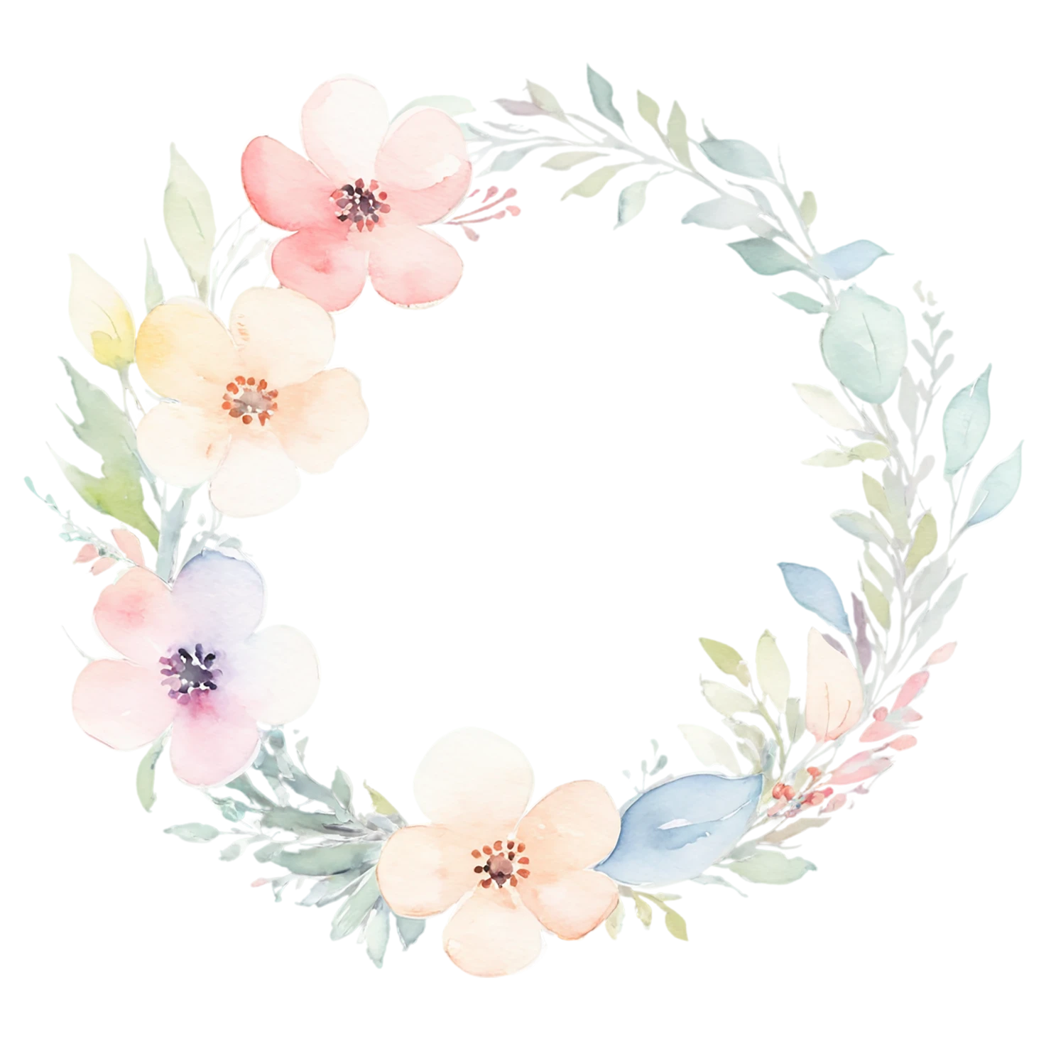 Watercolor flower ring isolated on transparent background #23797