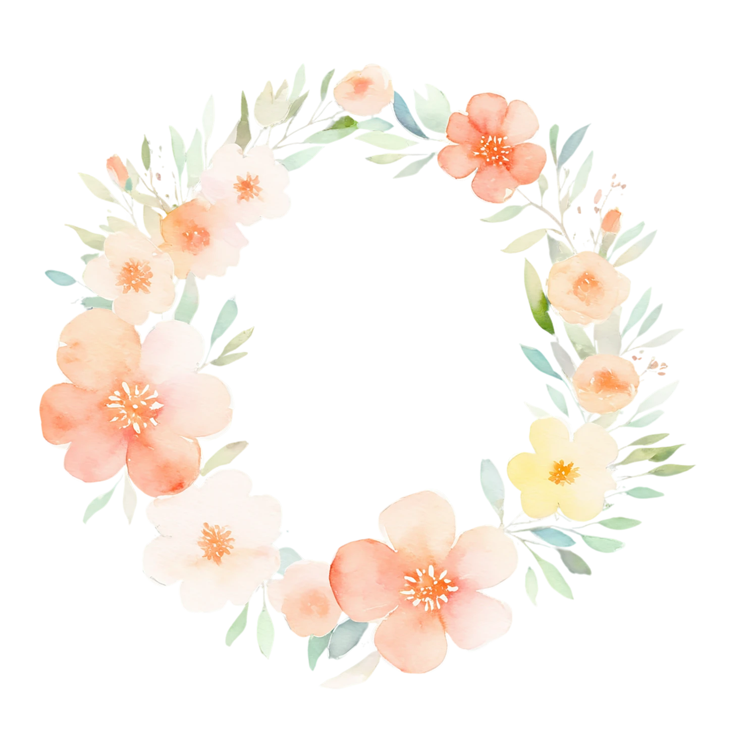 Watercolor flower ring isolated on transparent background #23799