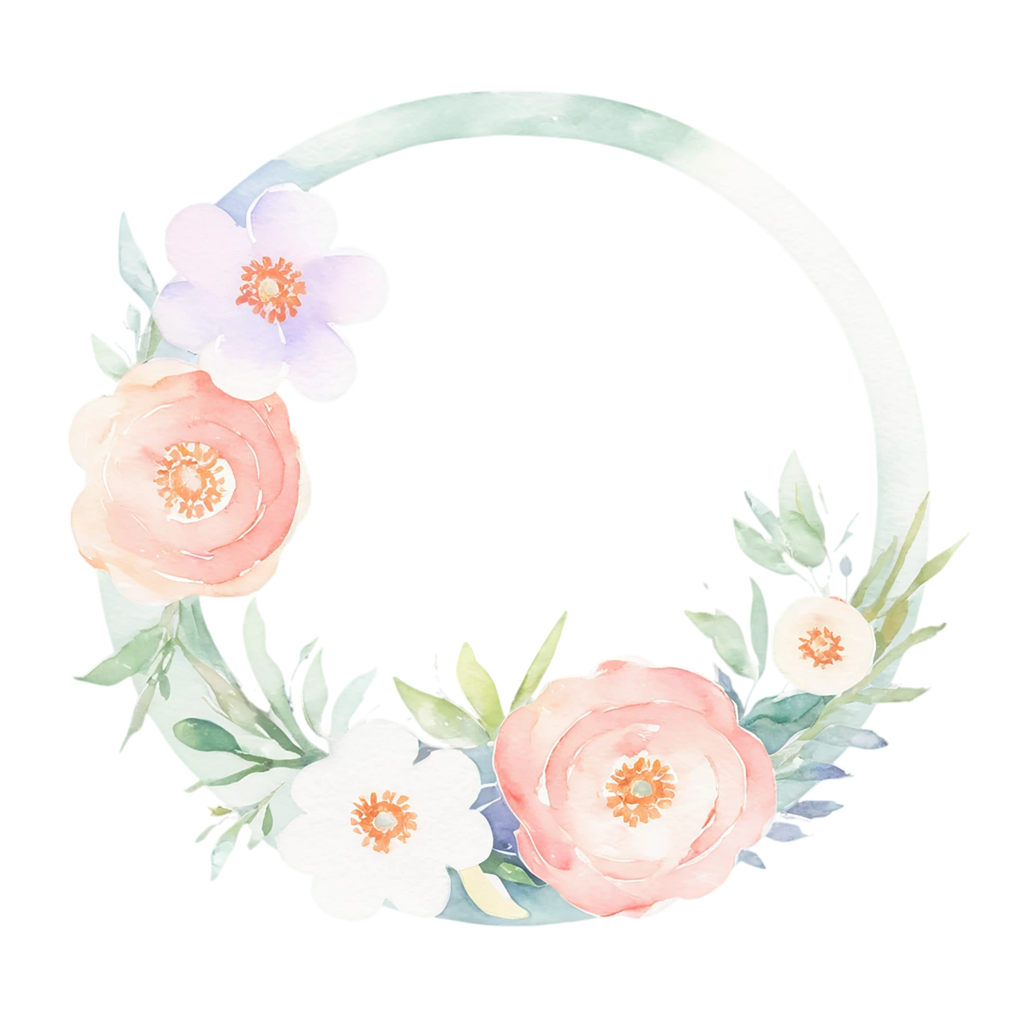 Watercolor flower ring isolated on transparent background #23800