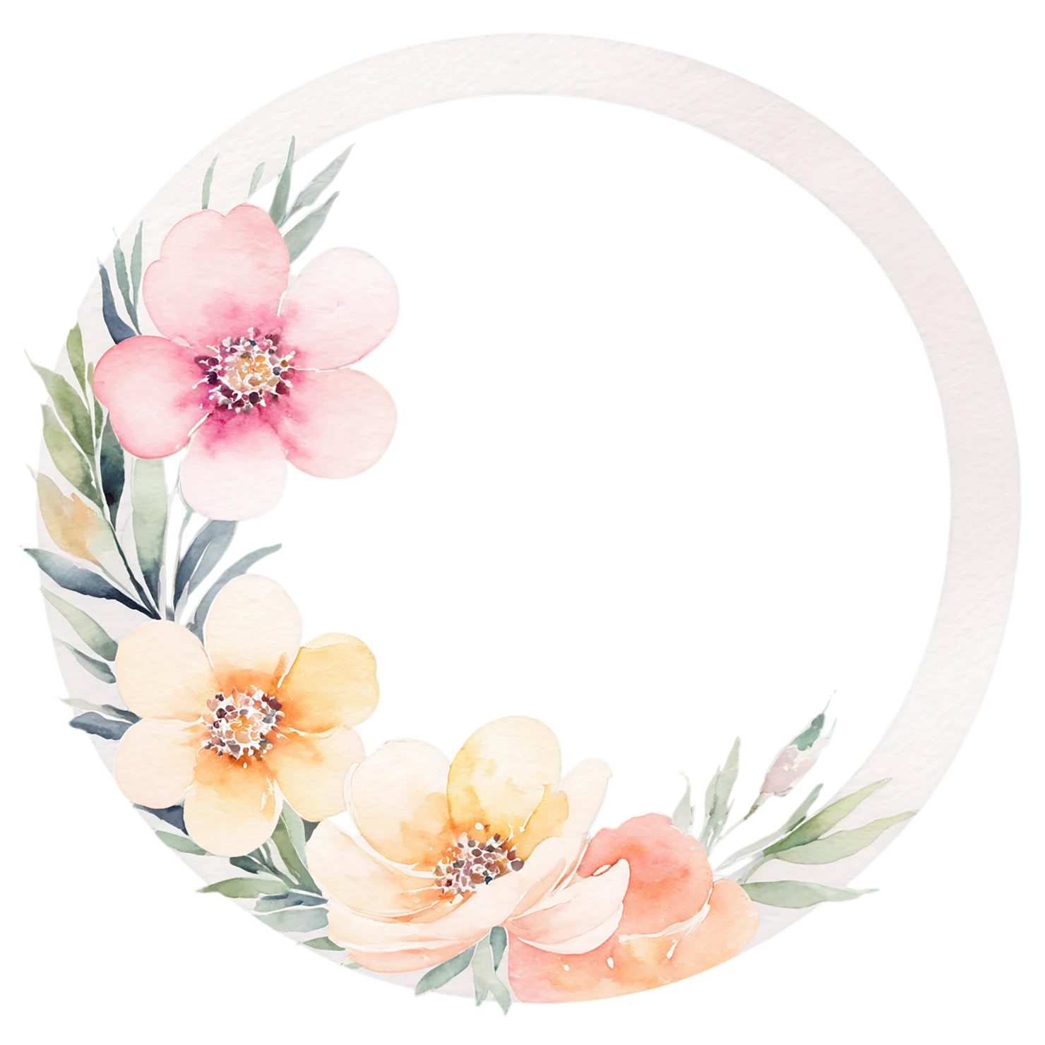 Watercolor flower ring isolated on transparent background #23801