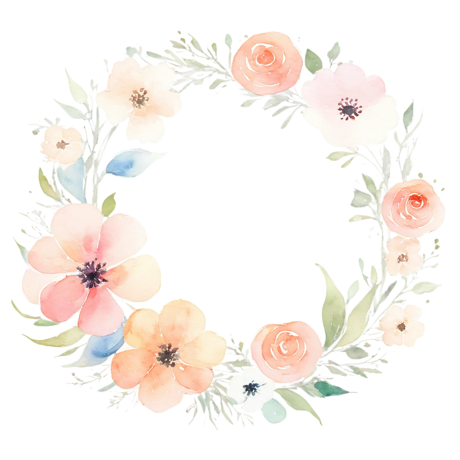 Watercolor flower ring isolated on transparent background #23803