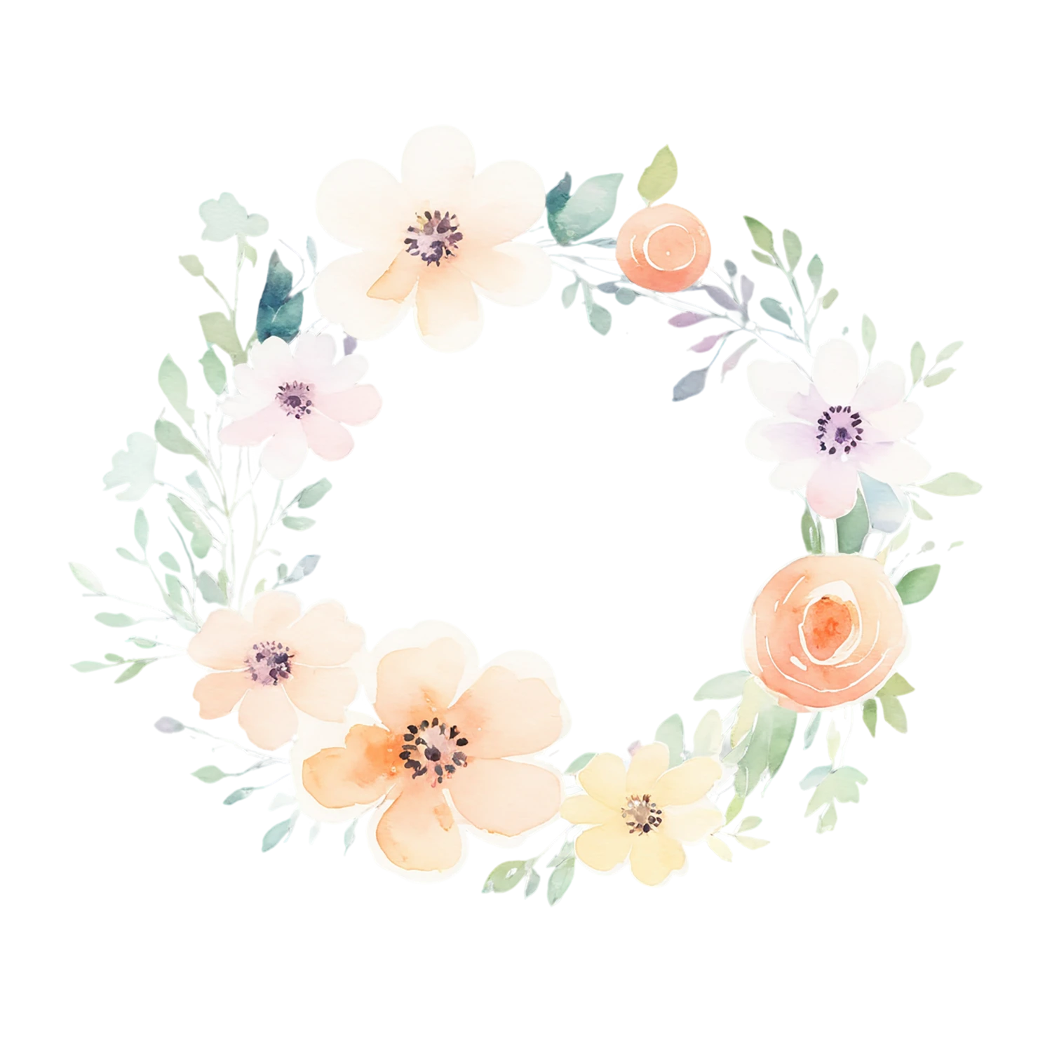 Watercolor flower ring isolated on transparent background #23805