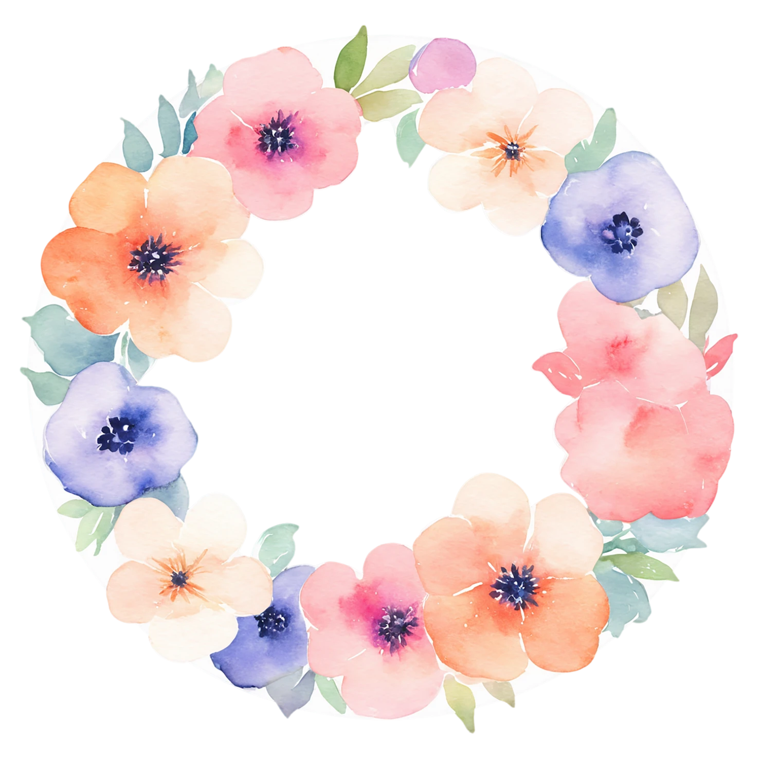 Watercolor flower ring isolated on transparent background #23806