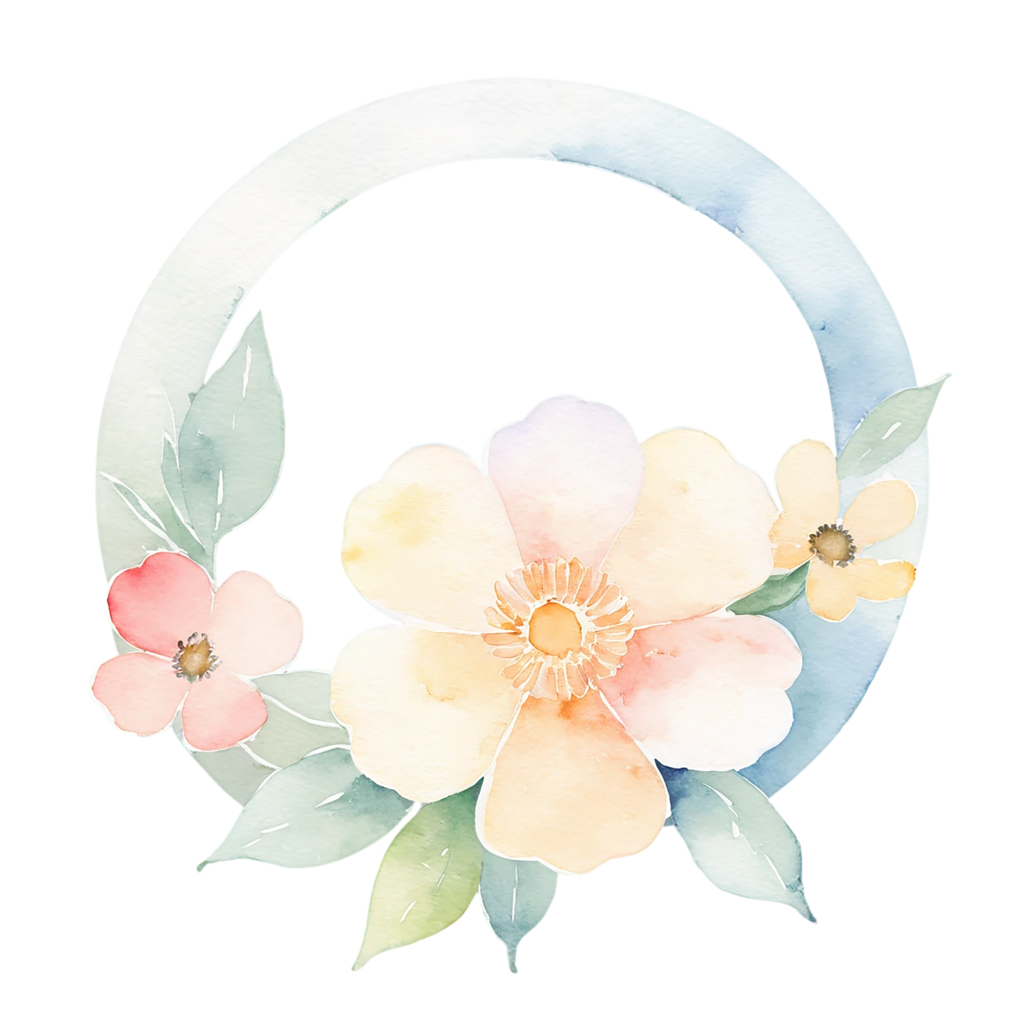 Watercolor flower ring isolated on transparent background #23807