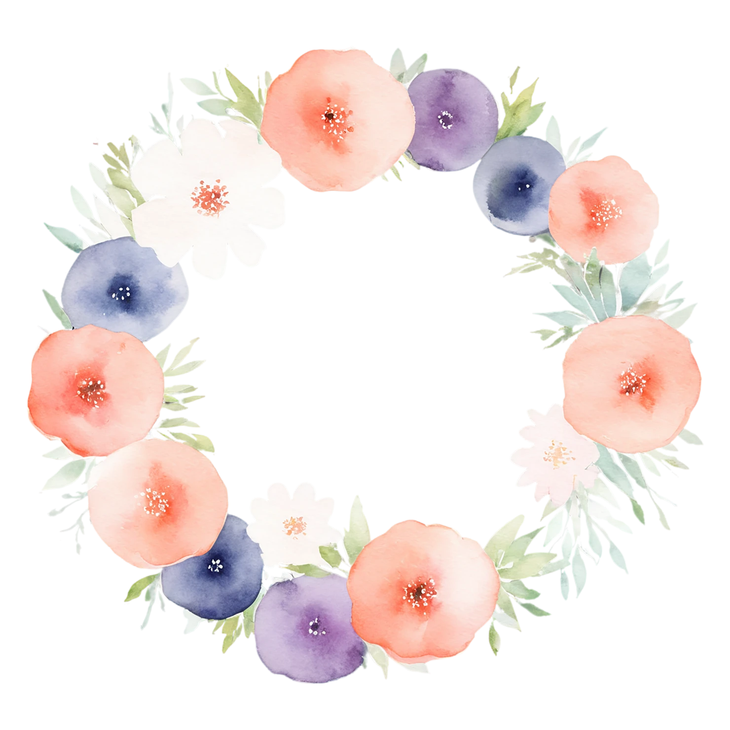 Watercolor flower ring isolated on transparent background #23808