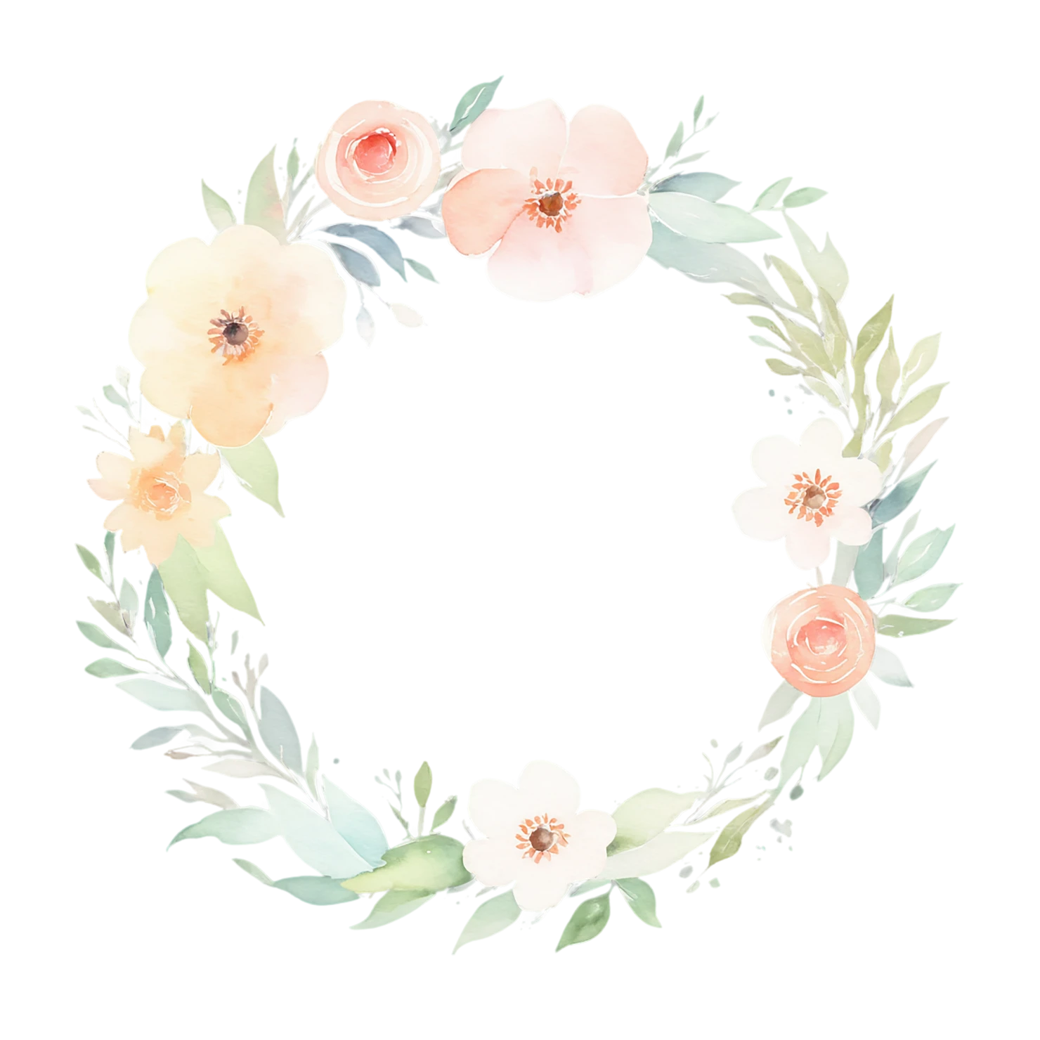Watercolor flower ring isolated on transparent background #23809