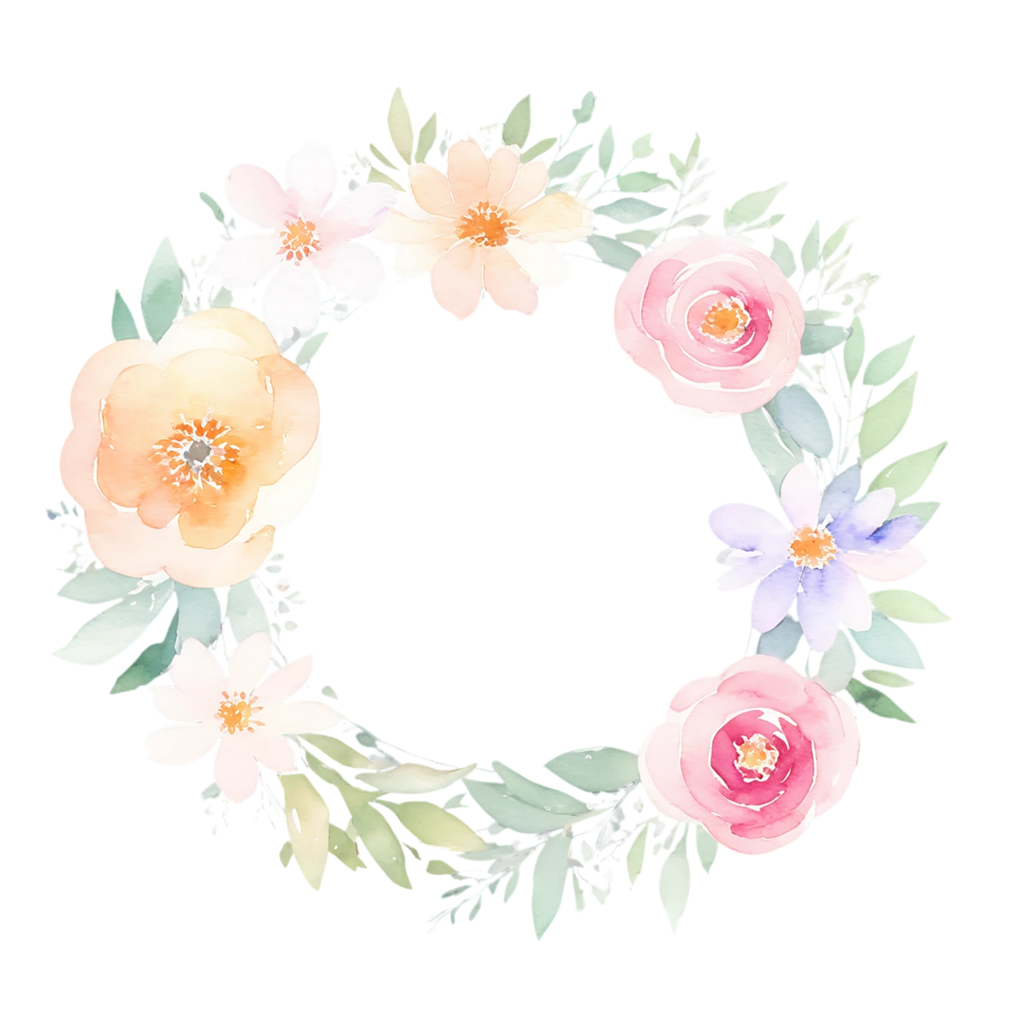 Watercolor flower ring isolated on transparent background #23810