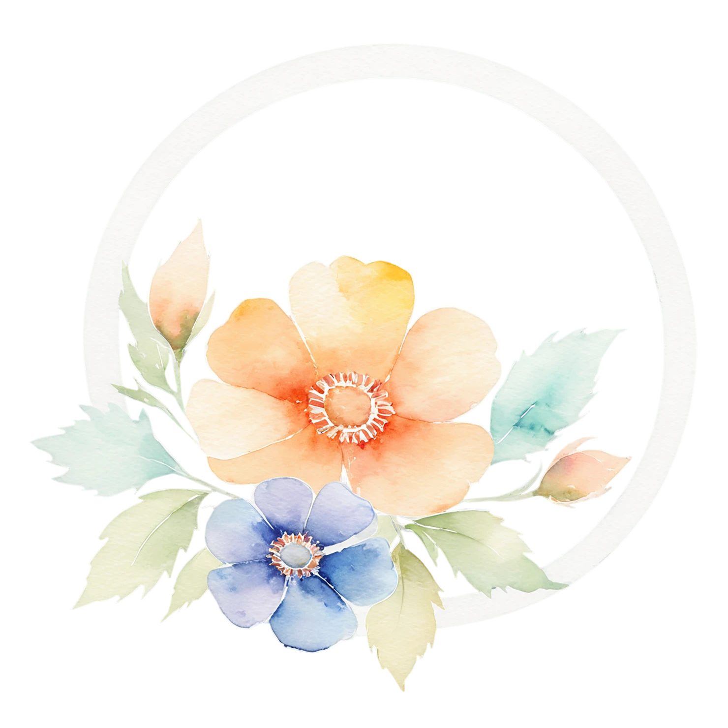 Watercolor flower ring isolated on transparent background #23811