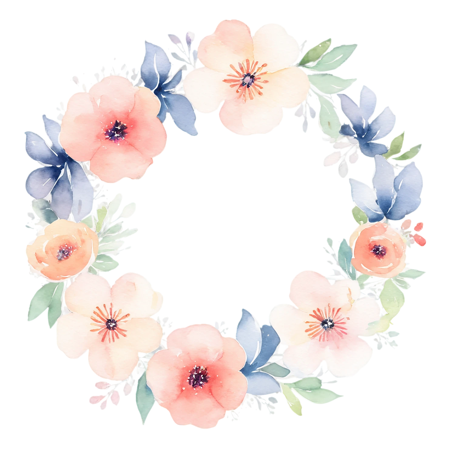 Watercolor flower ring isolated on transparent background #23812