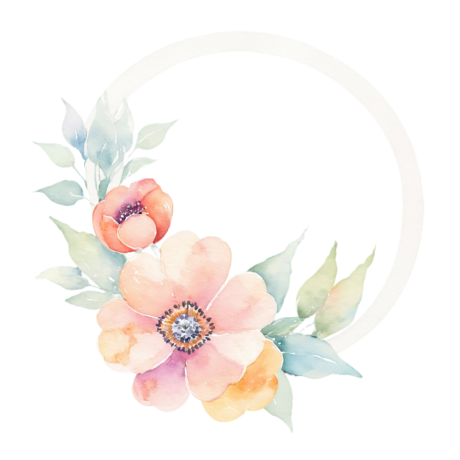 Watercolor flower ring isolated on transparent background #23813