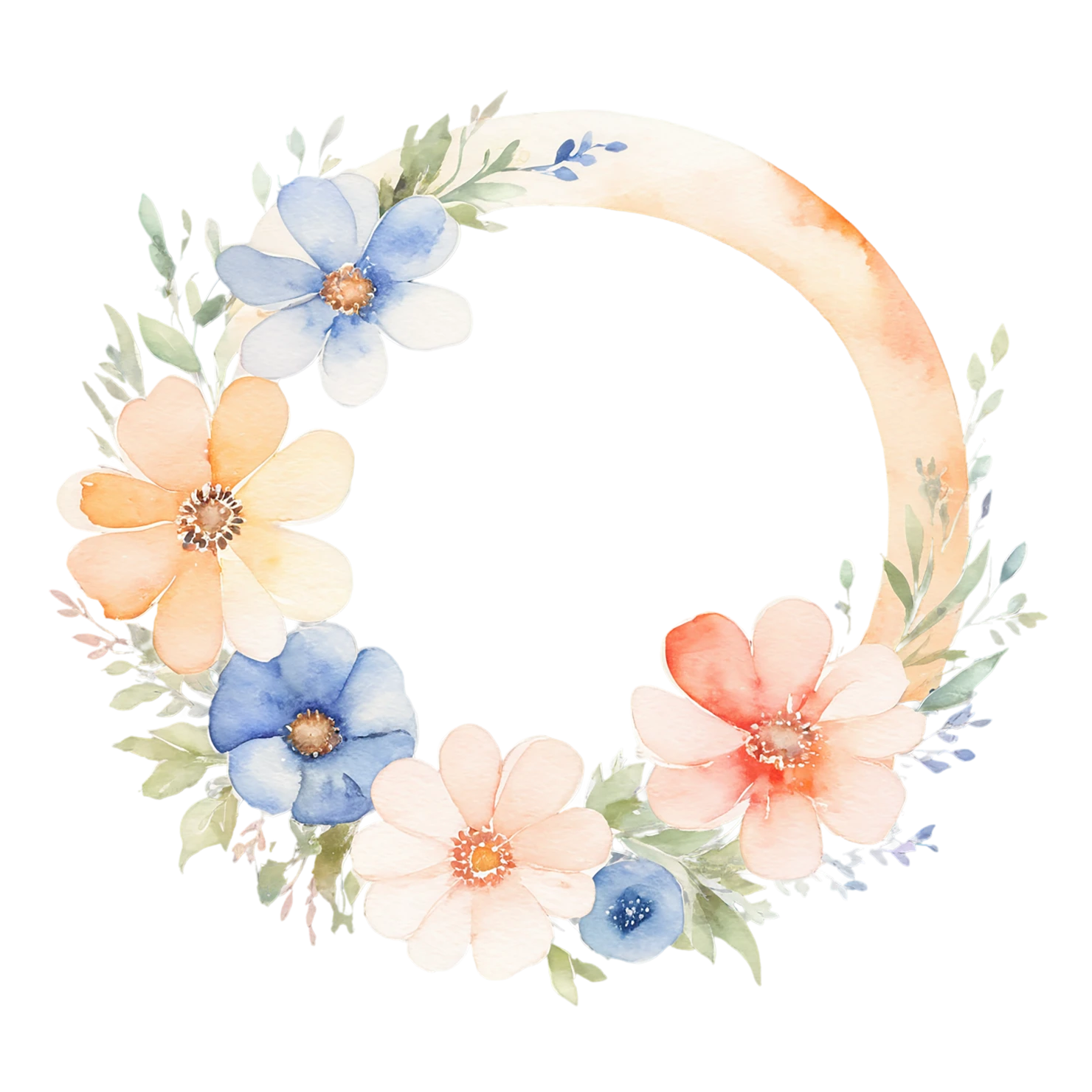 Watercolor flower ring isolated on transparent background #23814