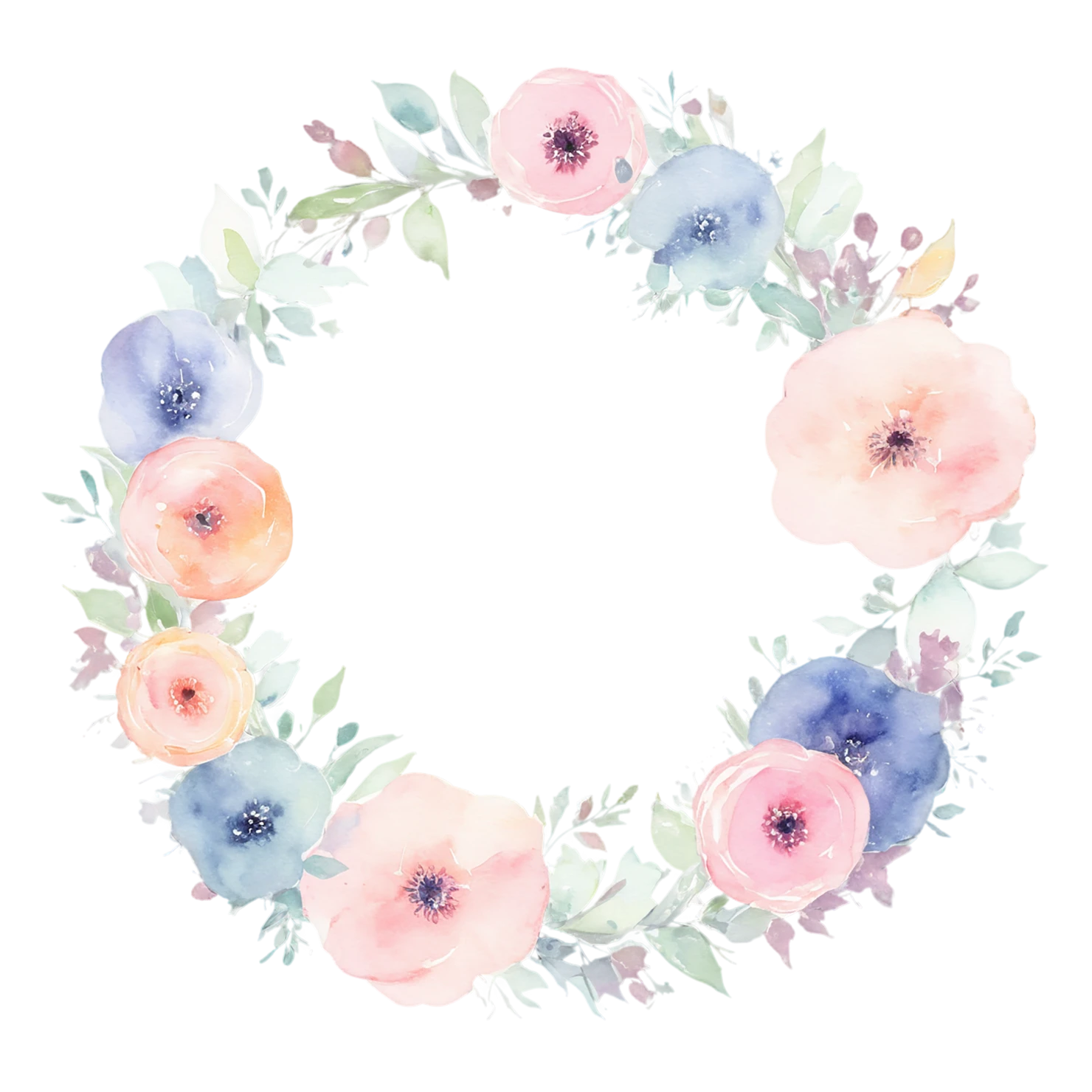 Watercolor flower ring isolated on transparent background #23815
