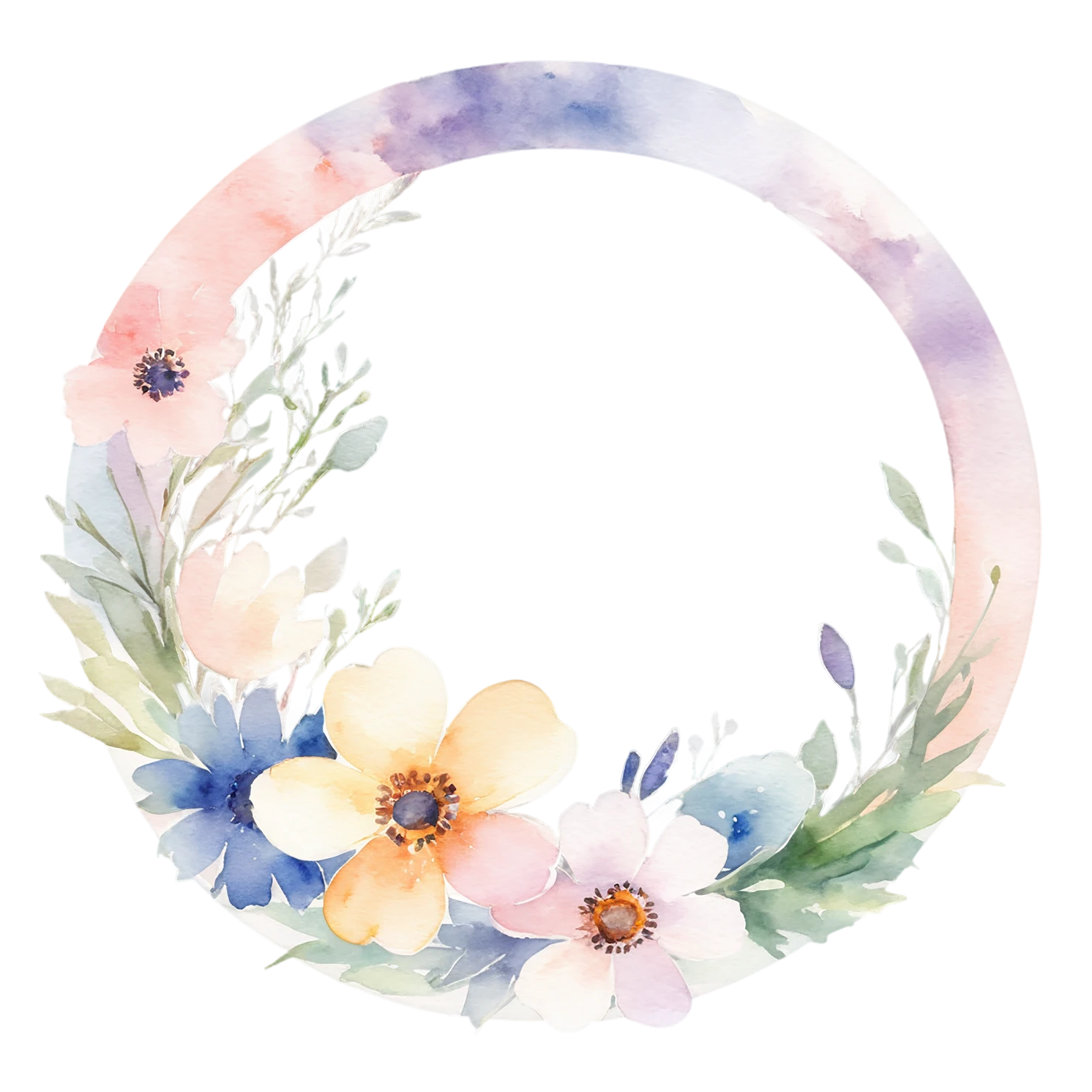 Watercolor flower ring isolated on transparent background #23816