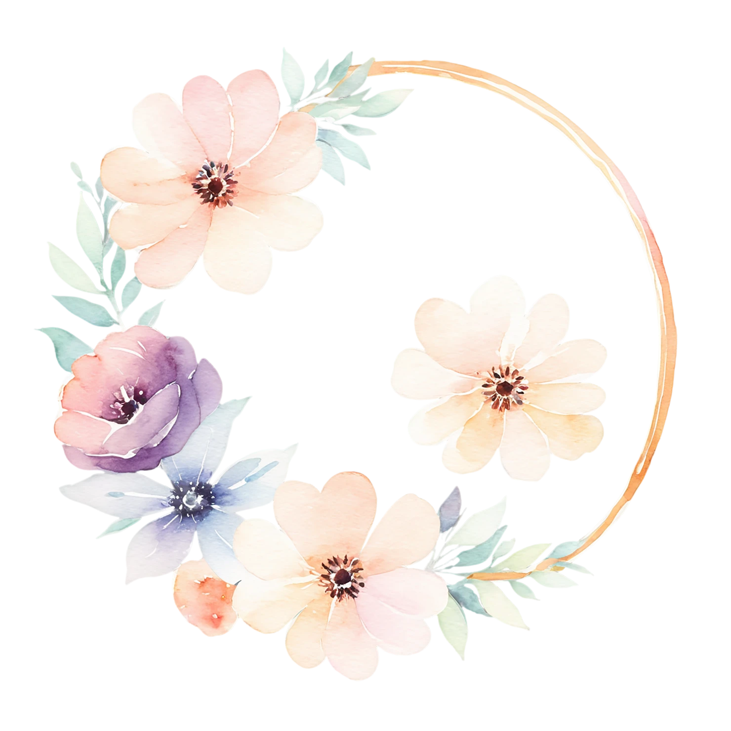 Watercolor flower ring isolated on transparent background #23817
