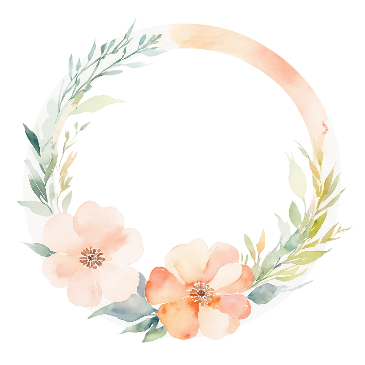Watercolor flower ring isolated on transparent background #23819