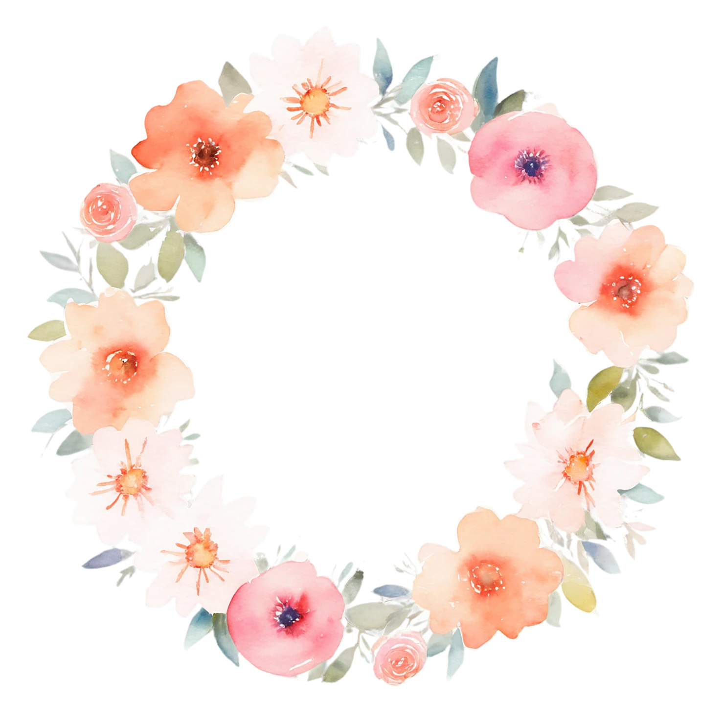 Watercolor flower ring isolated on transparent background #23823