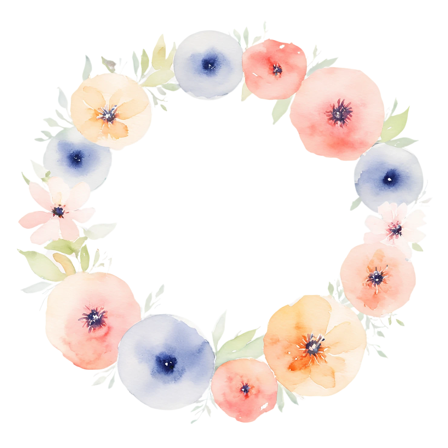 Watercolor flower ring isolated on transparent background #23825