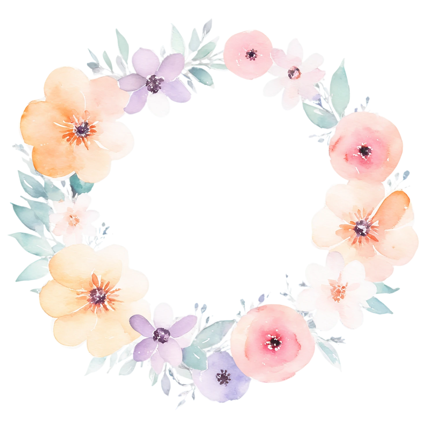Watercolor flower ring isolated on transparent background #23826