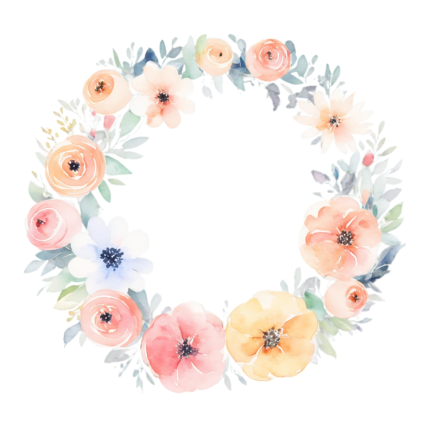 Watercolor flower ring isolated on transparent background #23830