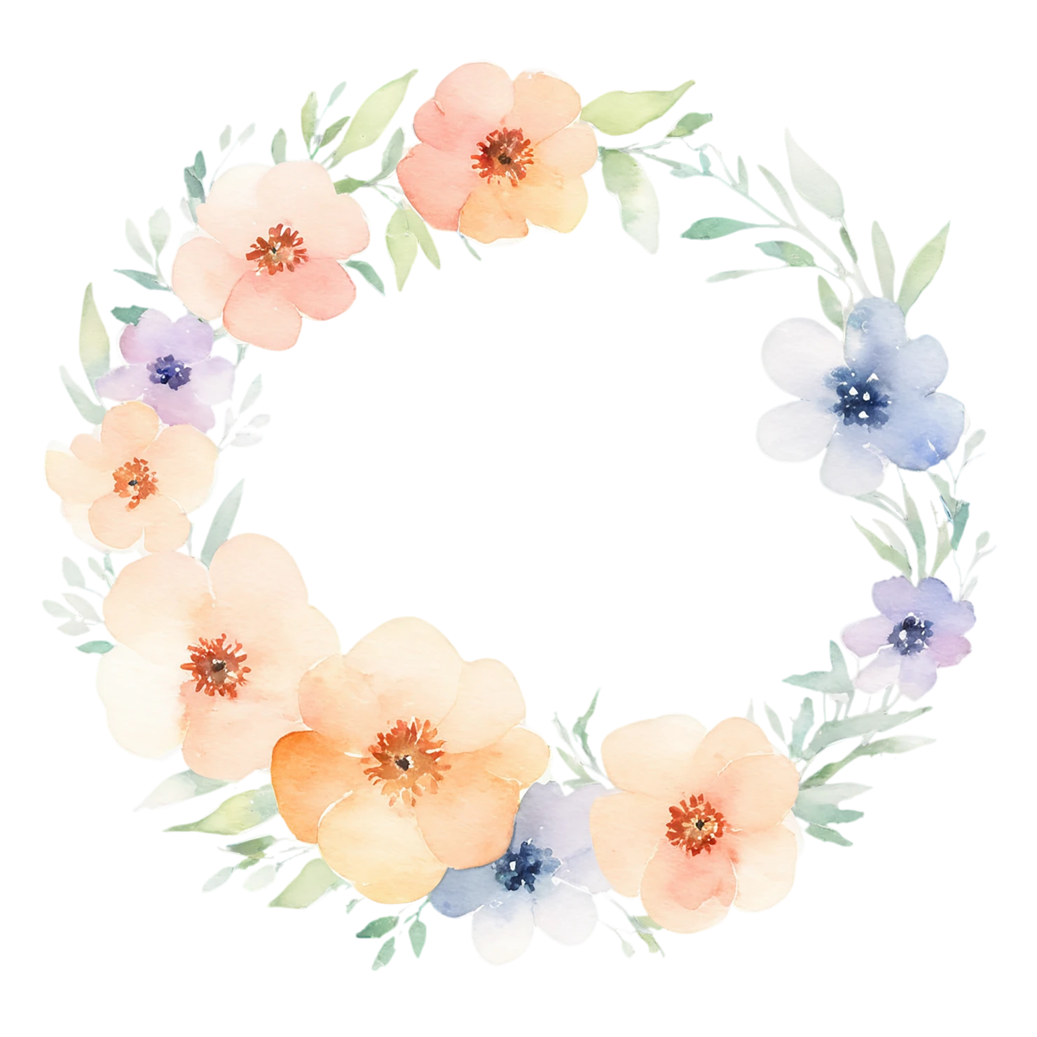 Watercolor flower ring isolated on transparent background #23831