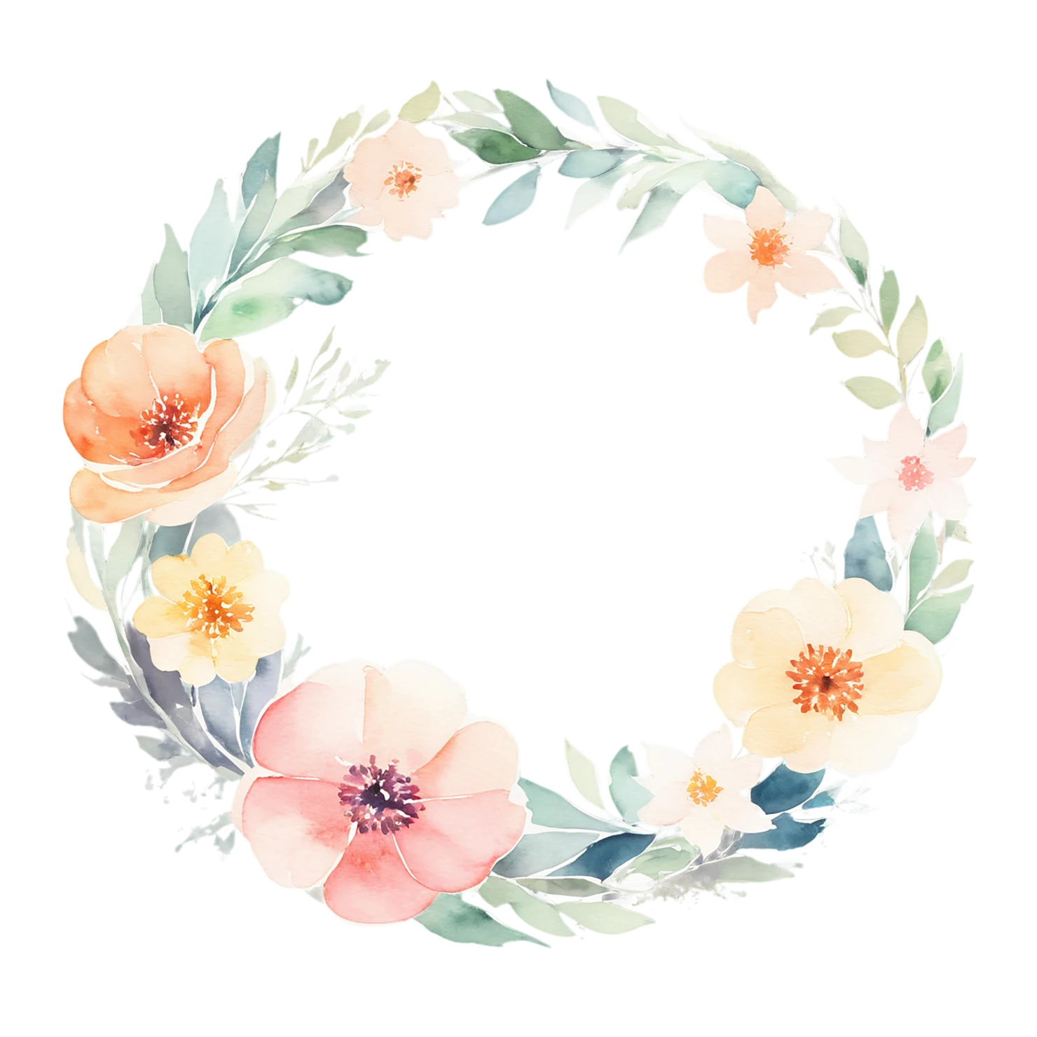 Watercolor flower ring isolated on transparent background #23833