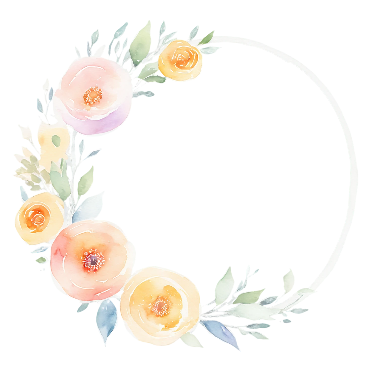 Watercolor flower ring isolated on transparent background #23834