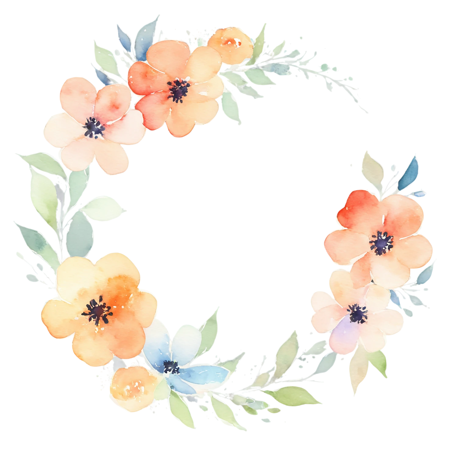 Watercolor flower ring isolated on transparent background #23836