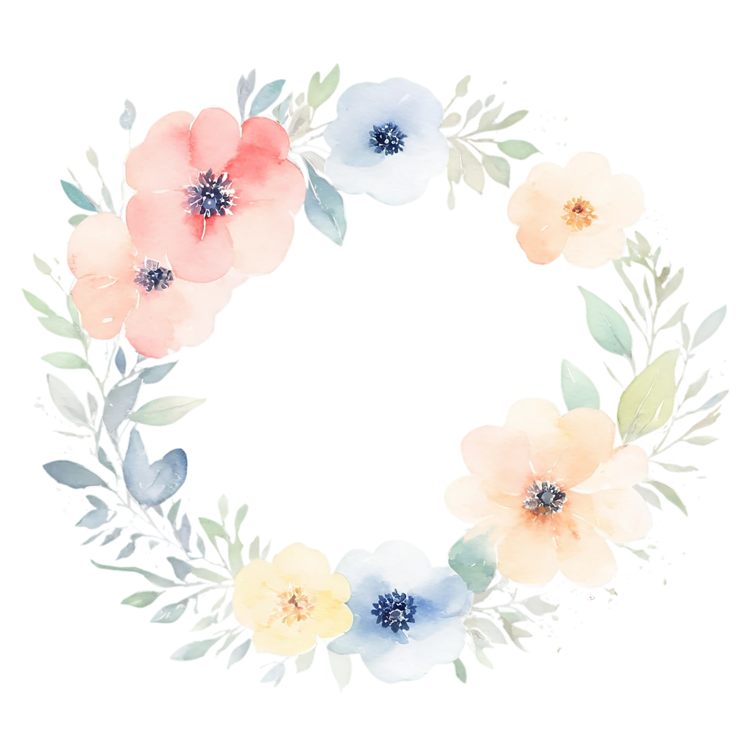 Watercolor flower ring isolated on transparent background #23837
