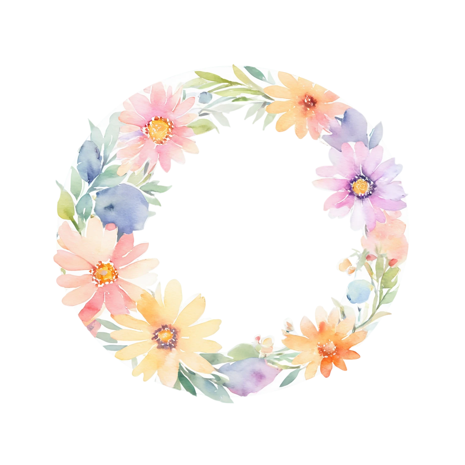 Watercolor flower ring isolated on transparent background #23838