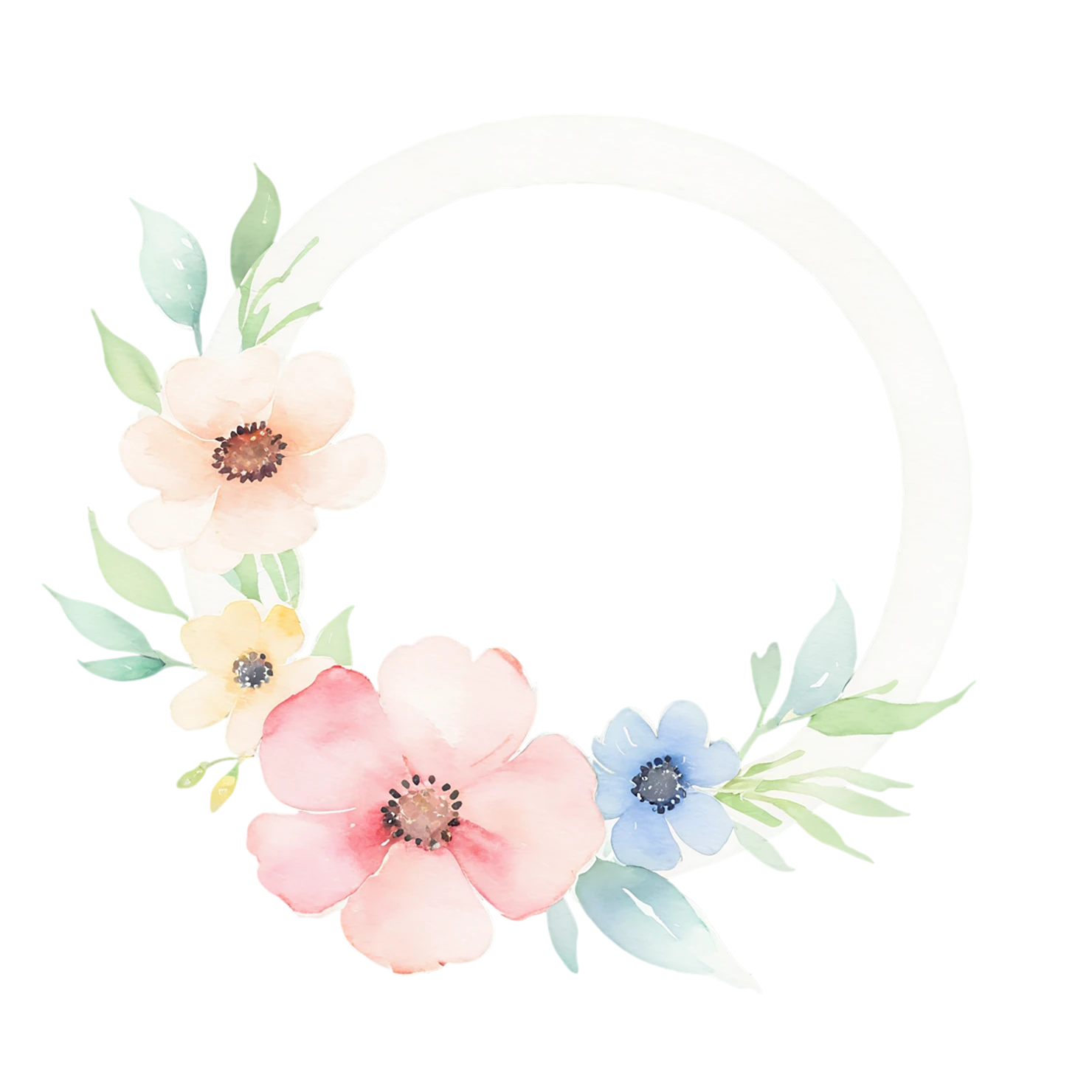 Watercolor flower ring isolated on transparent background #23841