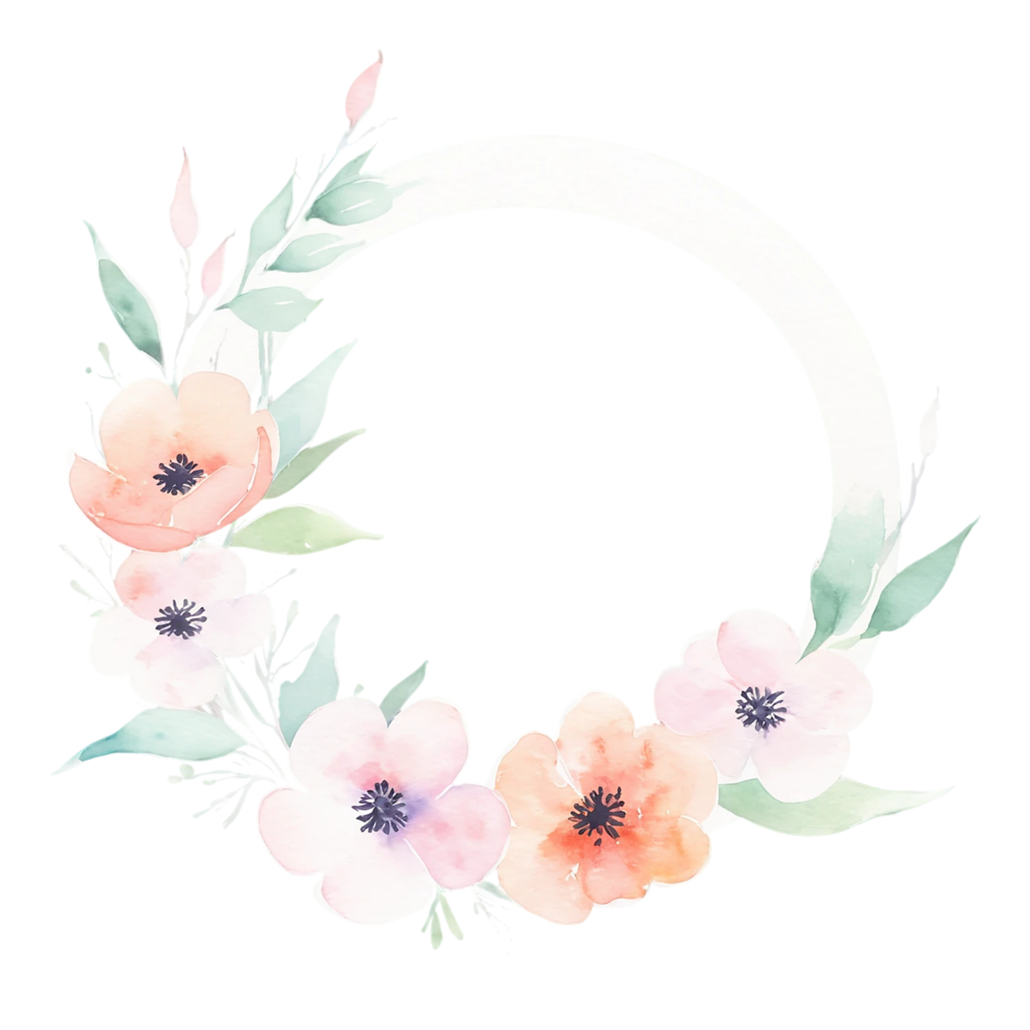 Watercolor flower ring isolated on transparent background #23842