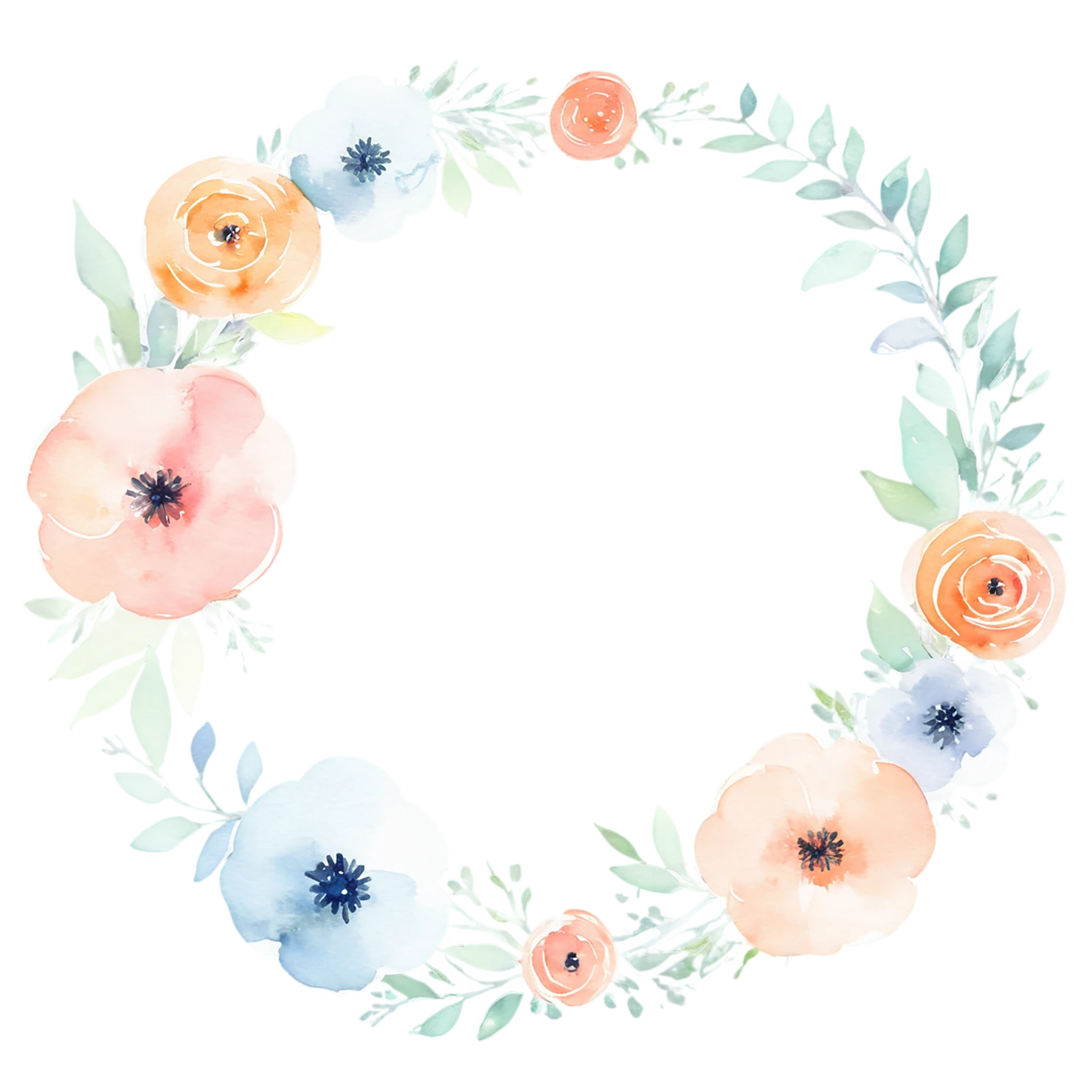 Watercolor flower ring isolated on transparent background #23843