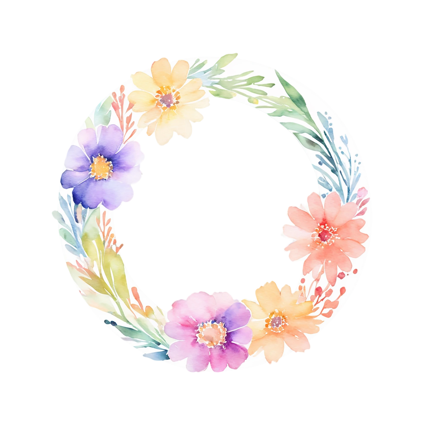 Watercolor flower ring isolated on transparent background #23844