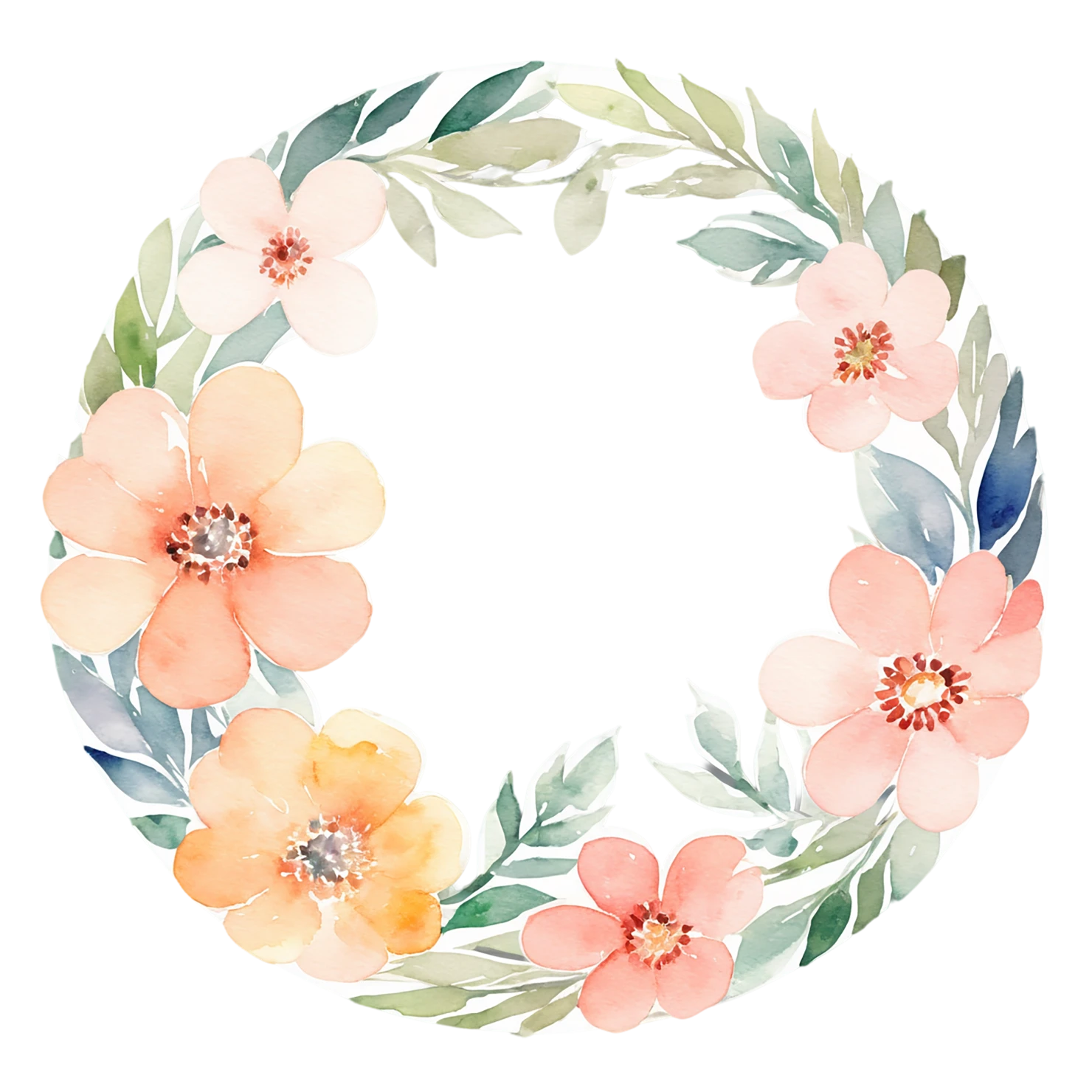 Watercolor flower ring isolated on transparent background #23845