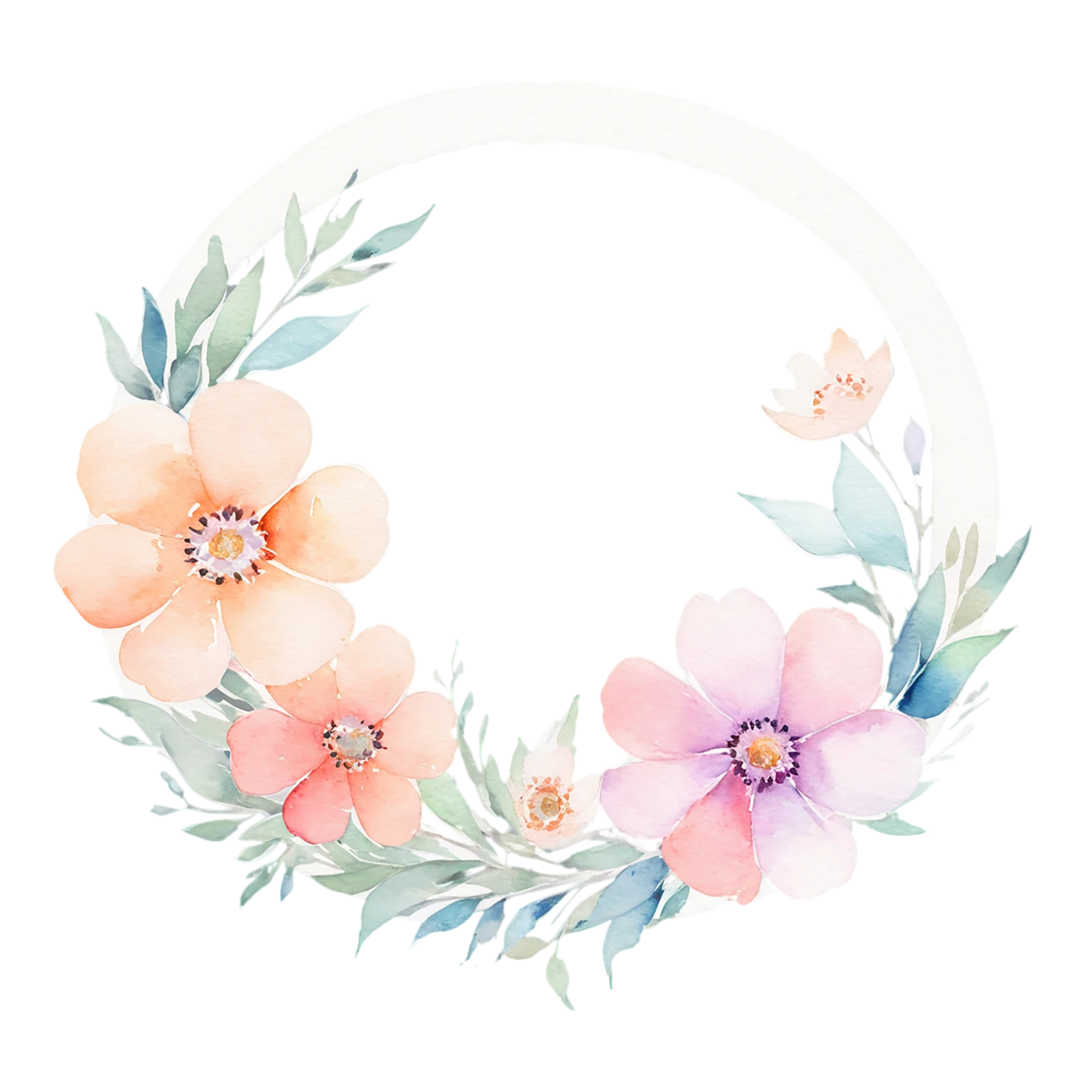 Watercolor flower ring isolated on transparent background #23846