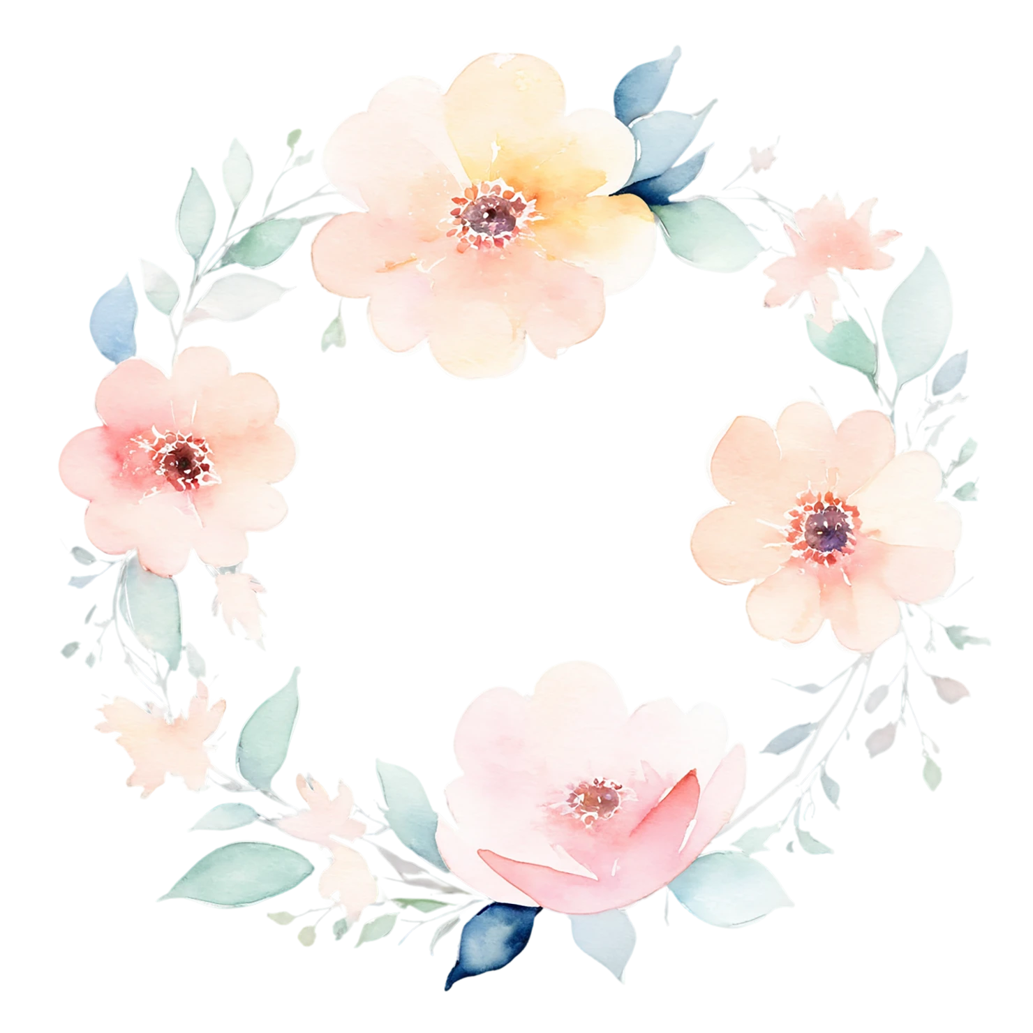 Watercolor flower ring isolated on transparent background #23848