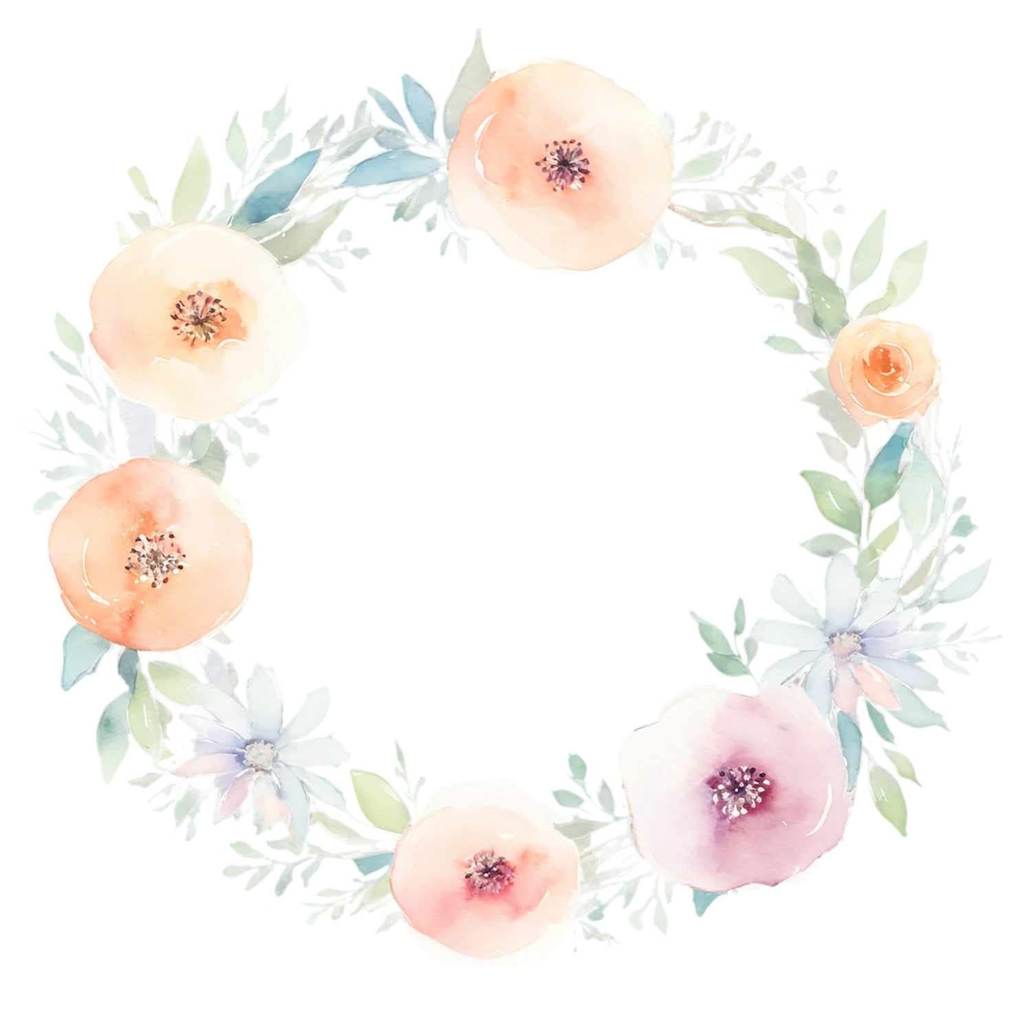 Watercolor flower ring isolated on transparent background #23850