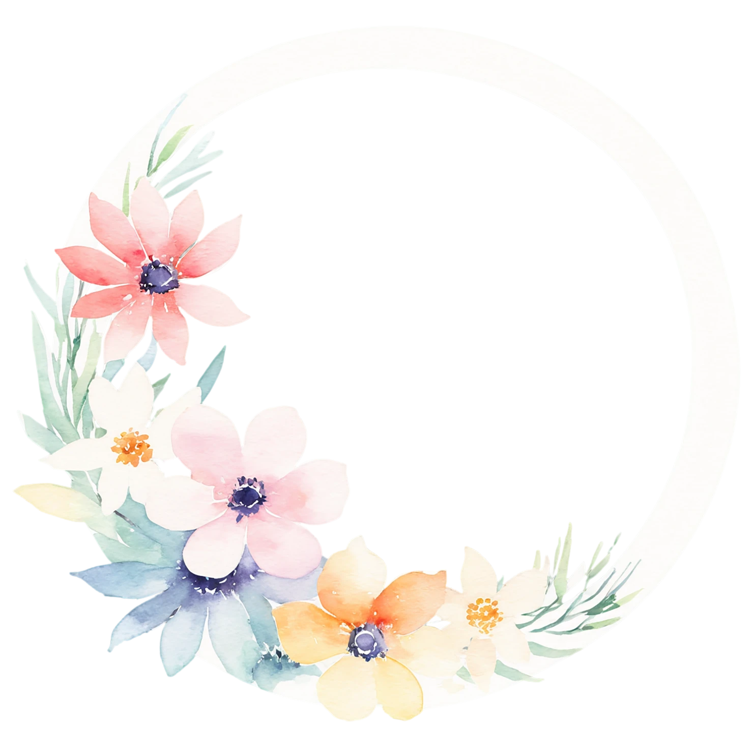 Watercolor flower ring isolated on transparent background #23852