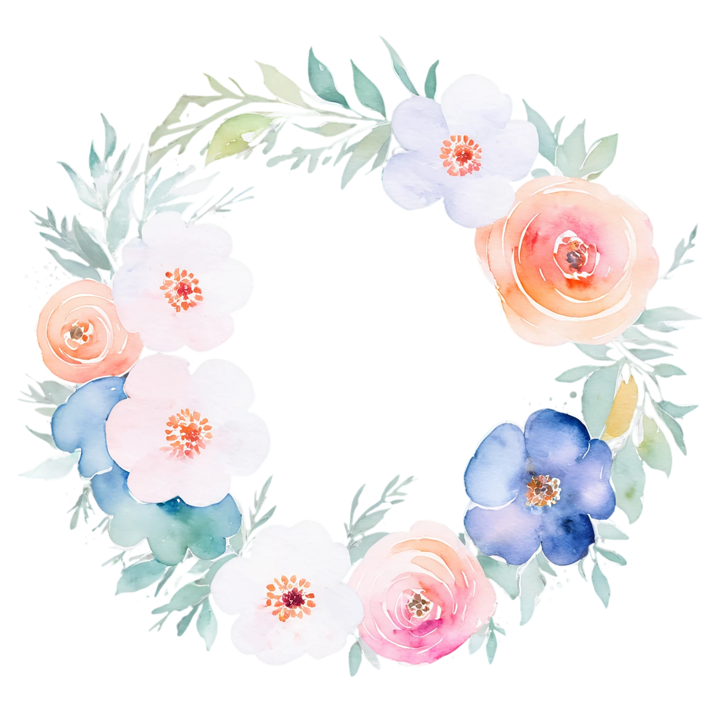 Watercolor flower ring isolated on transparent background #23855