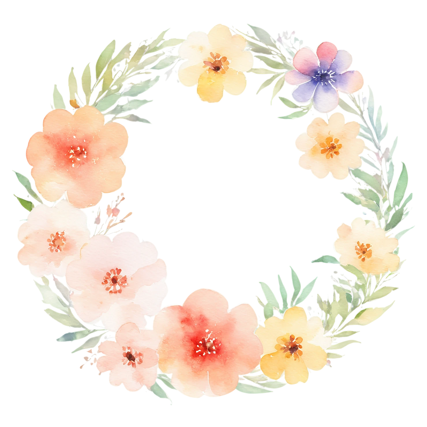 Watercolor flower ring isolated on transparent background #23857