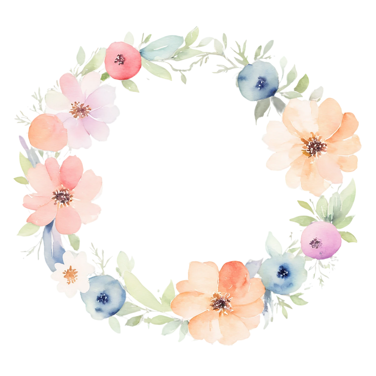 Watercolor flower ring isolated on transparent background #23859