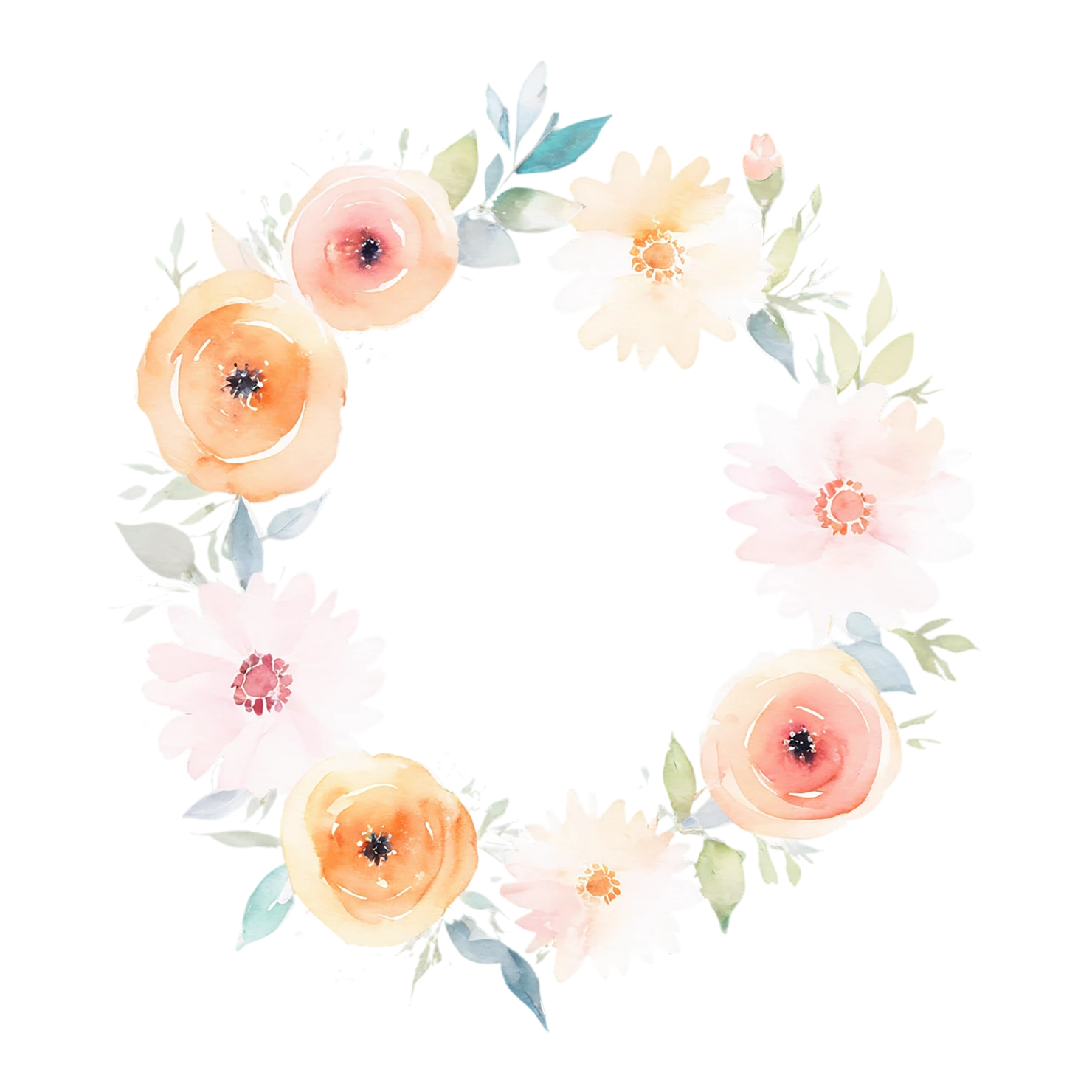 Watercolor flower ring isolated on transparent background #23860