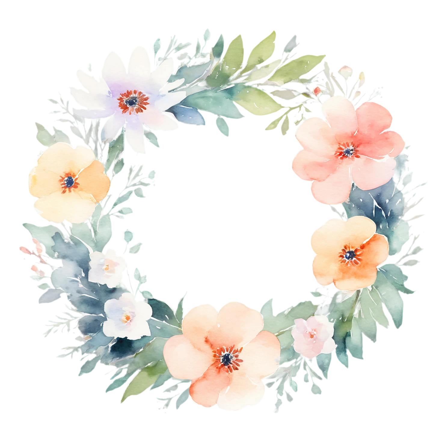 Watercolor flower ring isolated on transparent background #23861