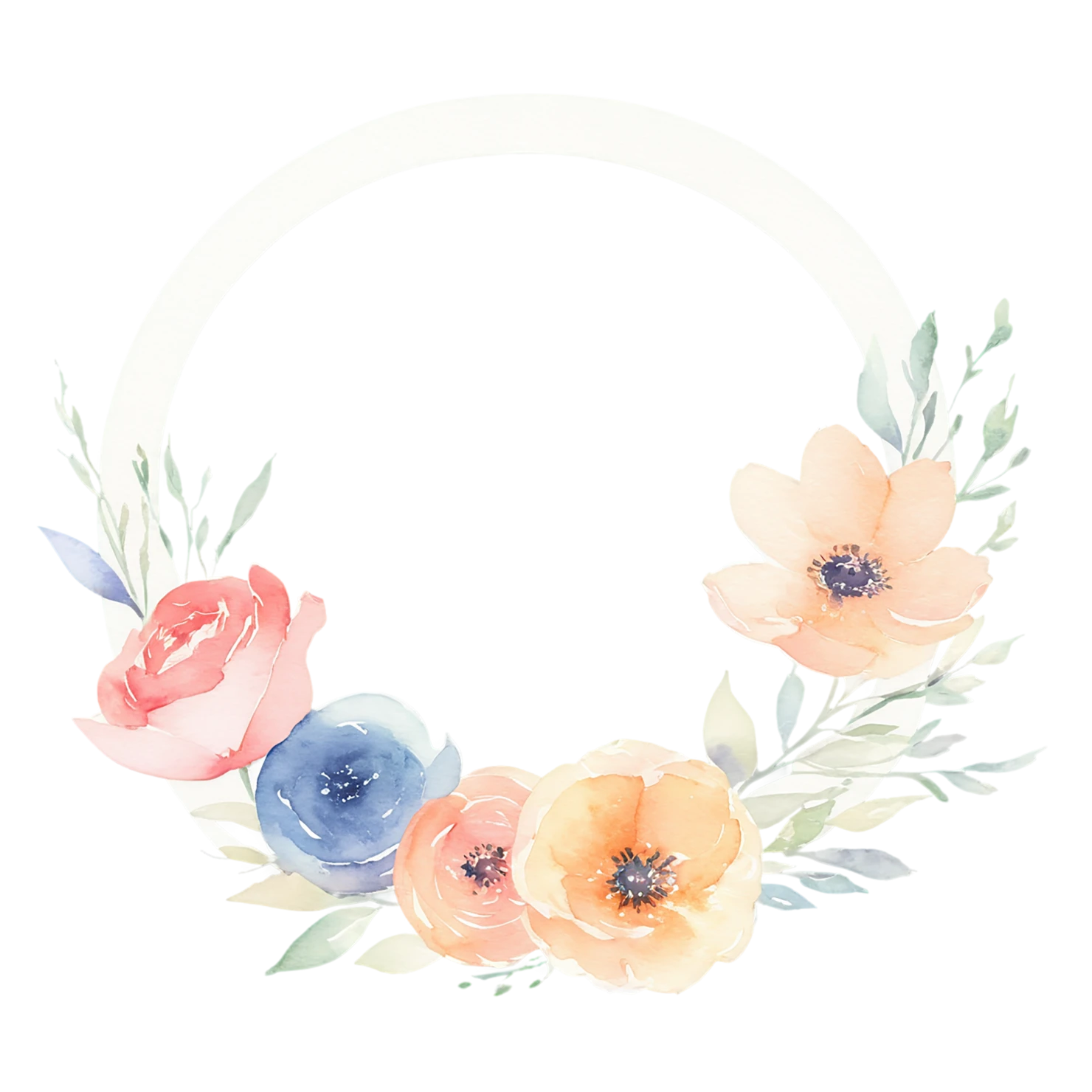 Watercolor flower ring isolated on transparent background #23862