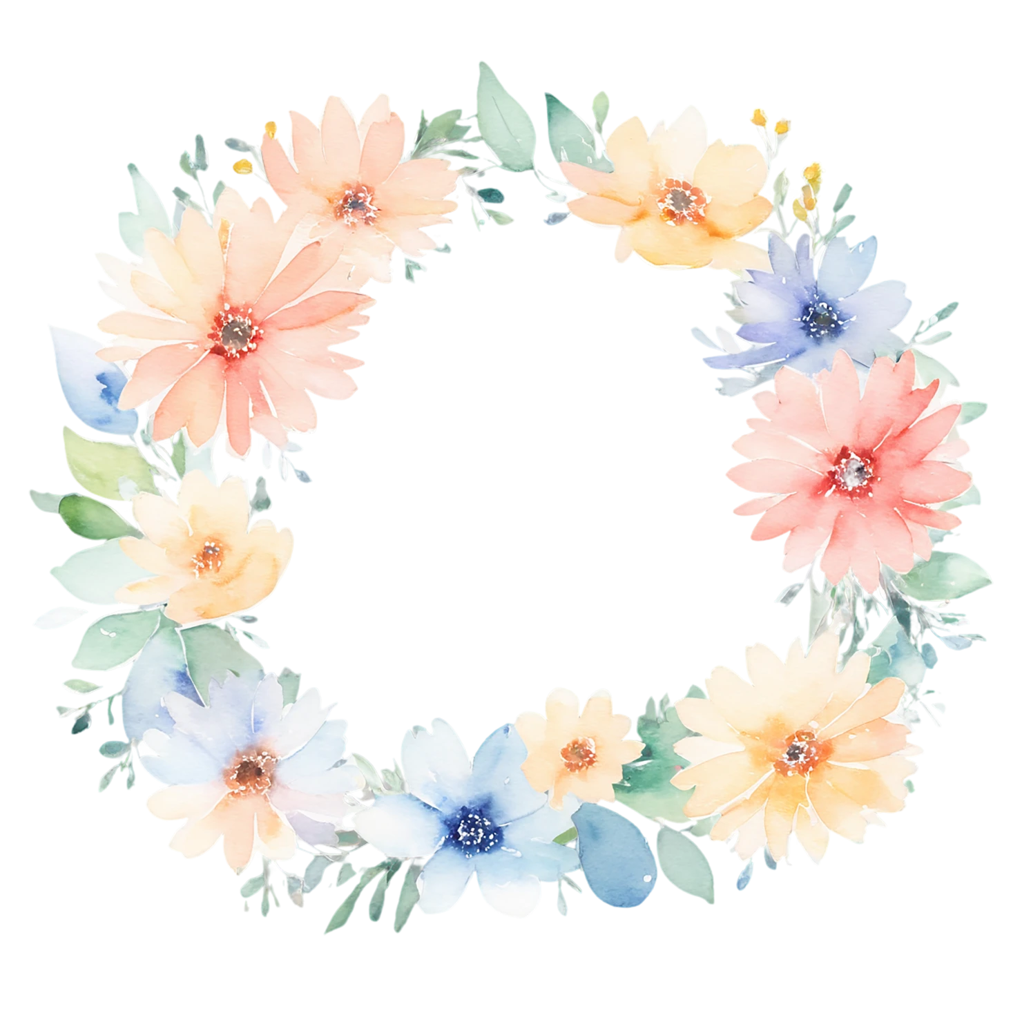 Watercolor flower ring isolated on transparent background #23864