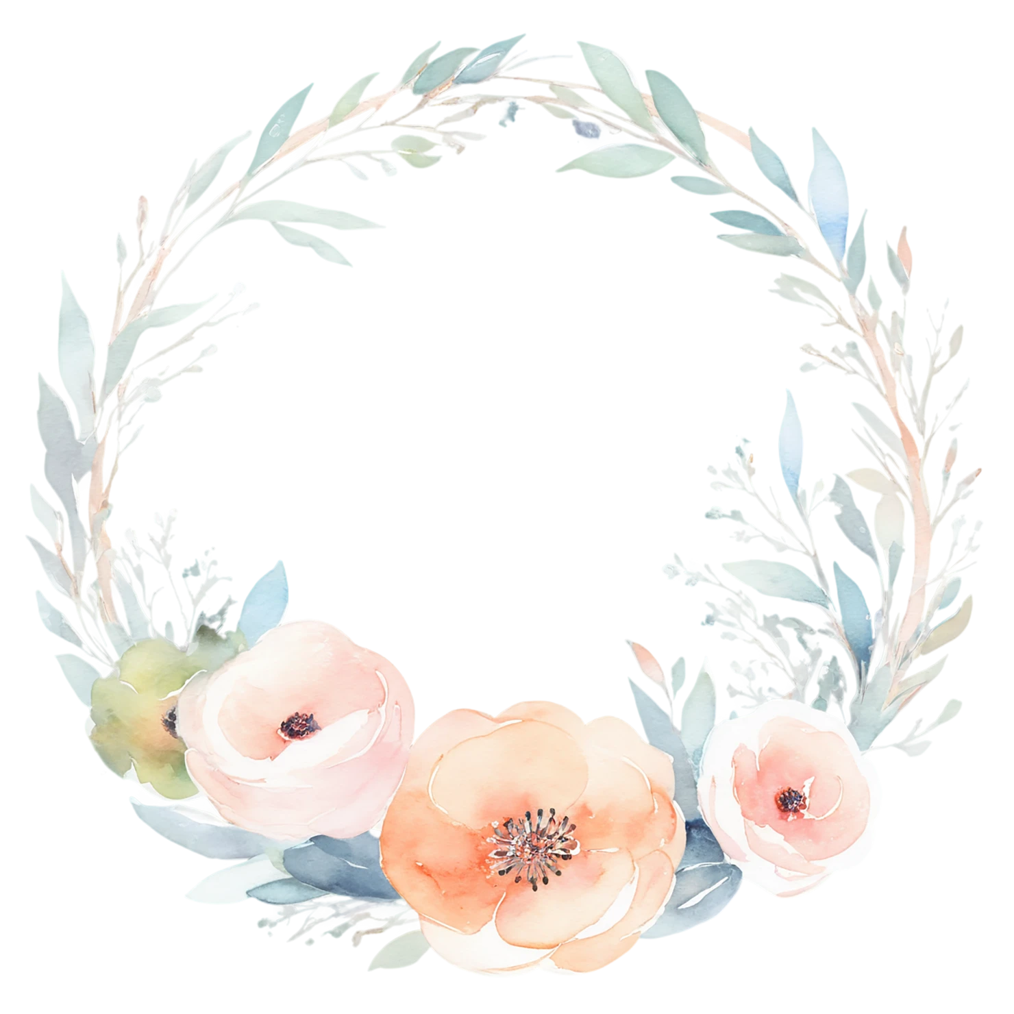Watercolor flower ring isolated on transparent background #23865