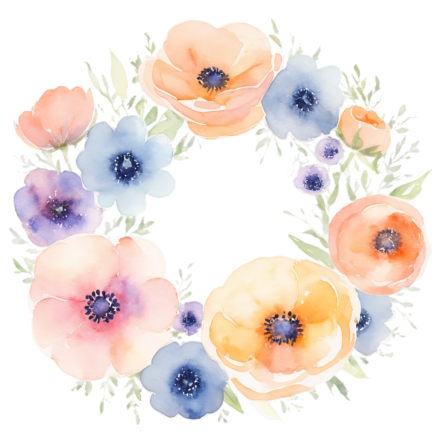 Watercolor flower ring isolated on transparent background #23866